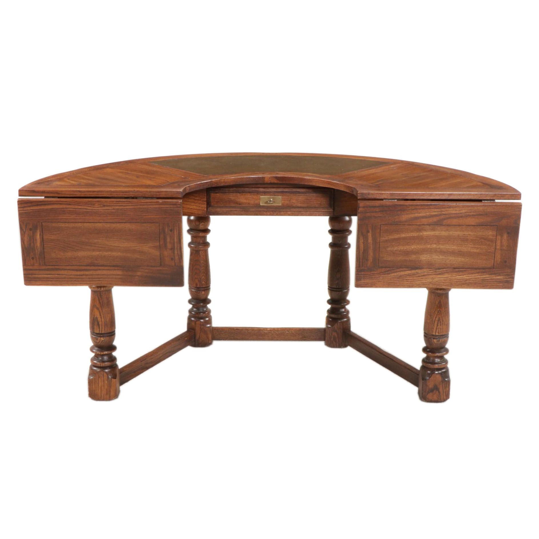 Jacobean Style Oak Drop-Leaf Crescent Hunt Table, Late 20th Century