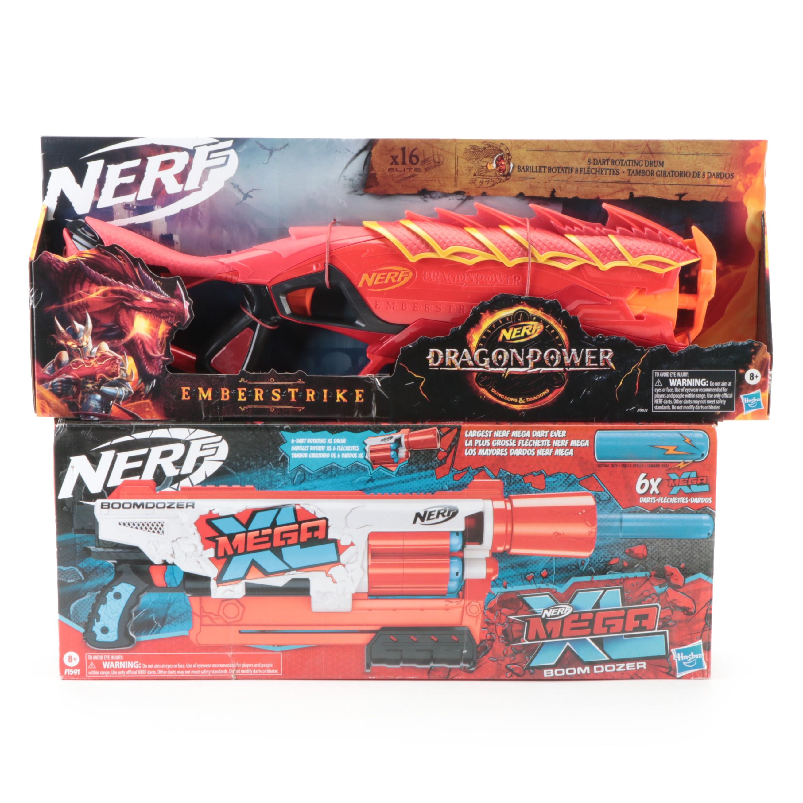 NERF Mega XL Boom Dozer and Dragonpower Emberstrike Dart Blasters