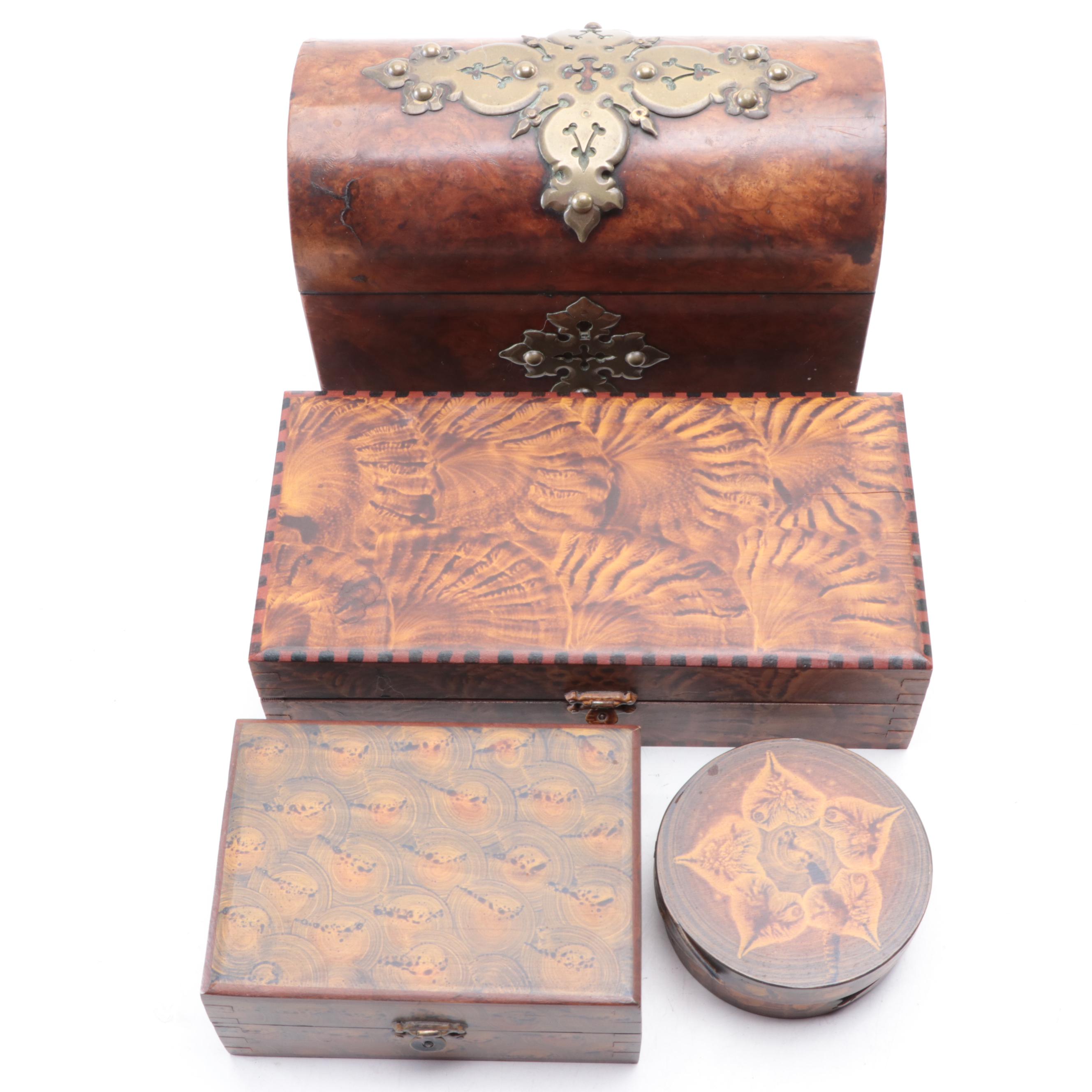 Fancy Wood Grained Boxes by C. F. Hopf with English Burl Letterbox