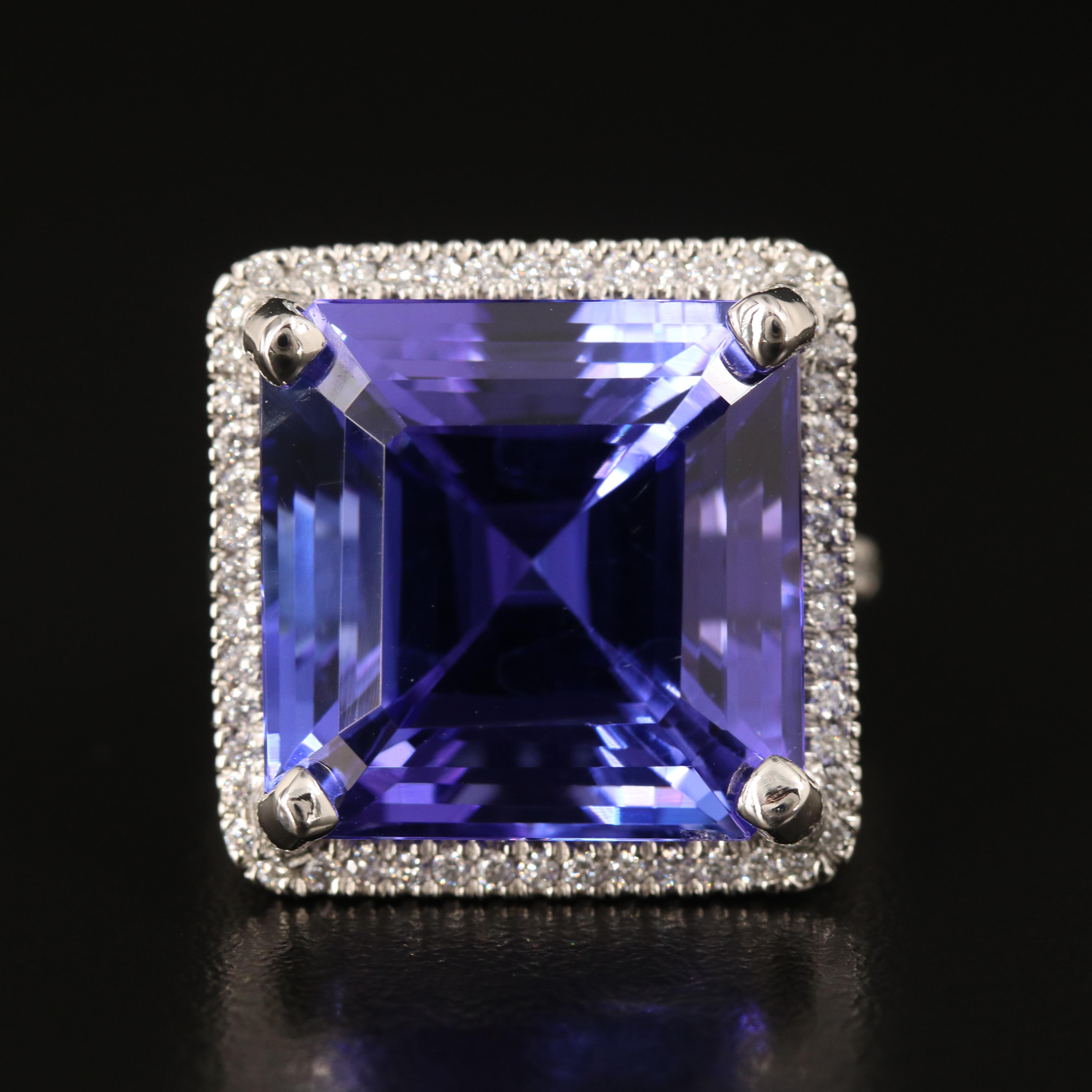 Platinum 25.77 CT Tanzanite and Diamond Ring