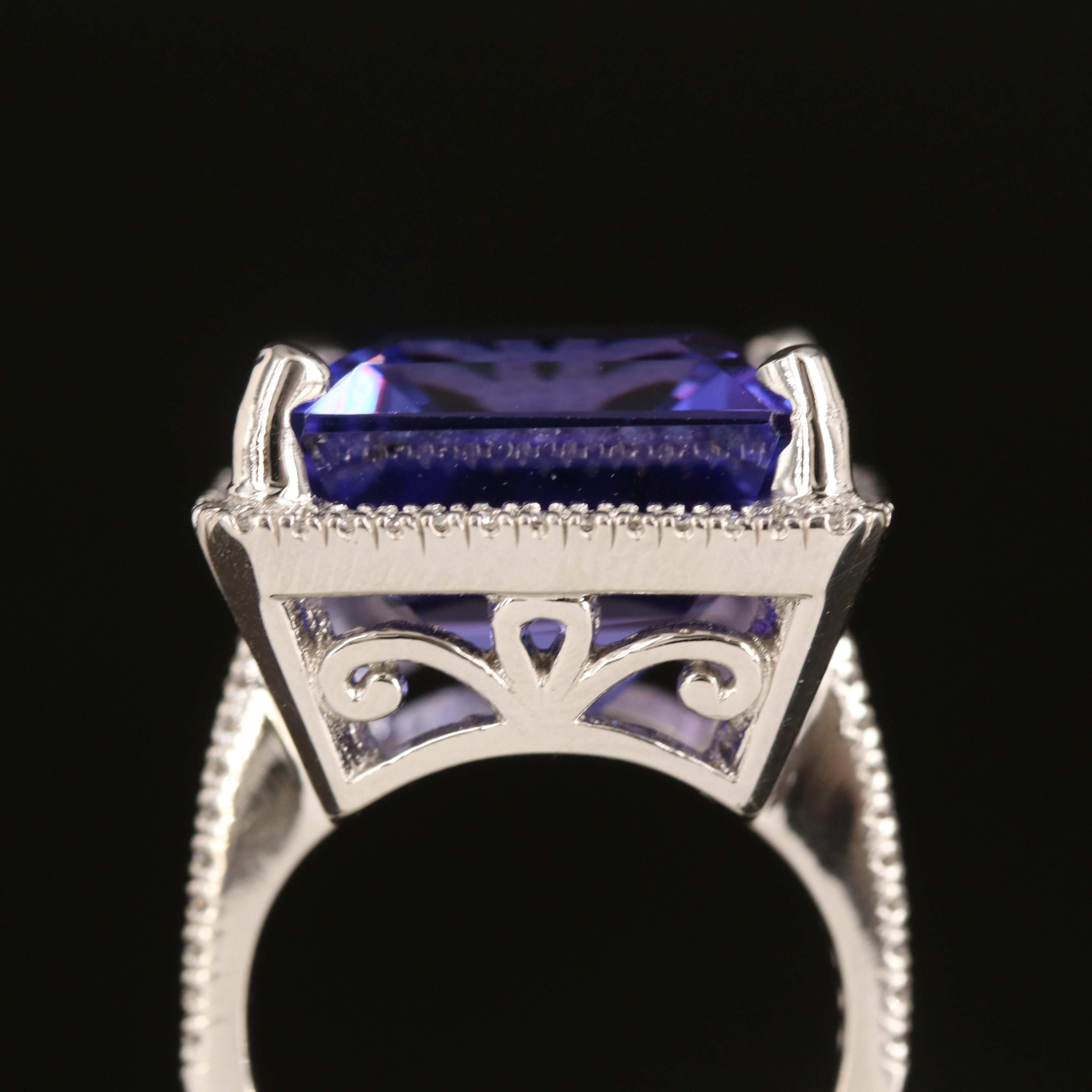 Platinum 25.77 CT Tanzanite and Diamond Ring
