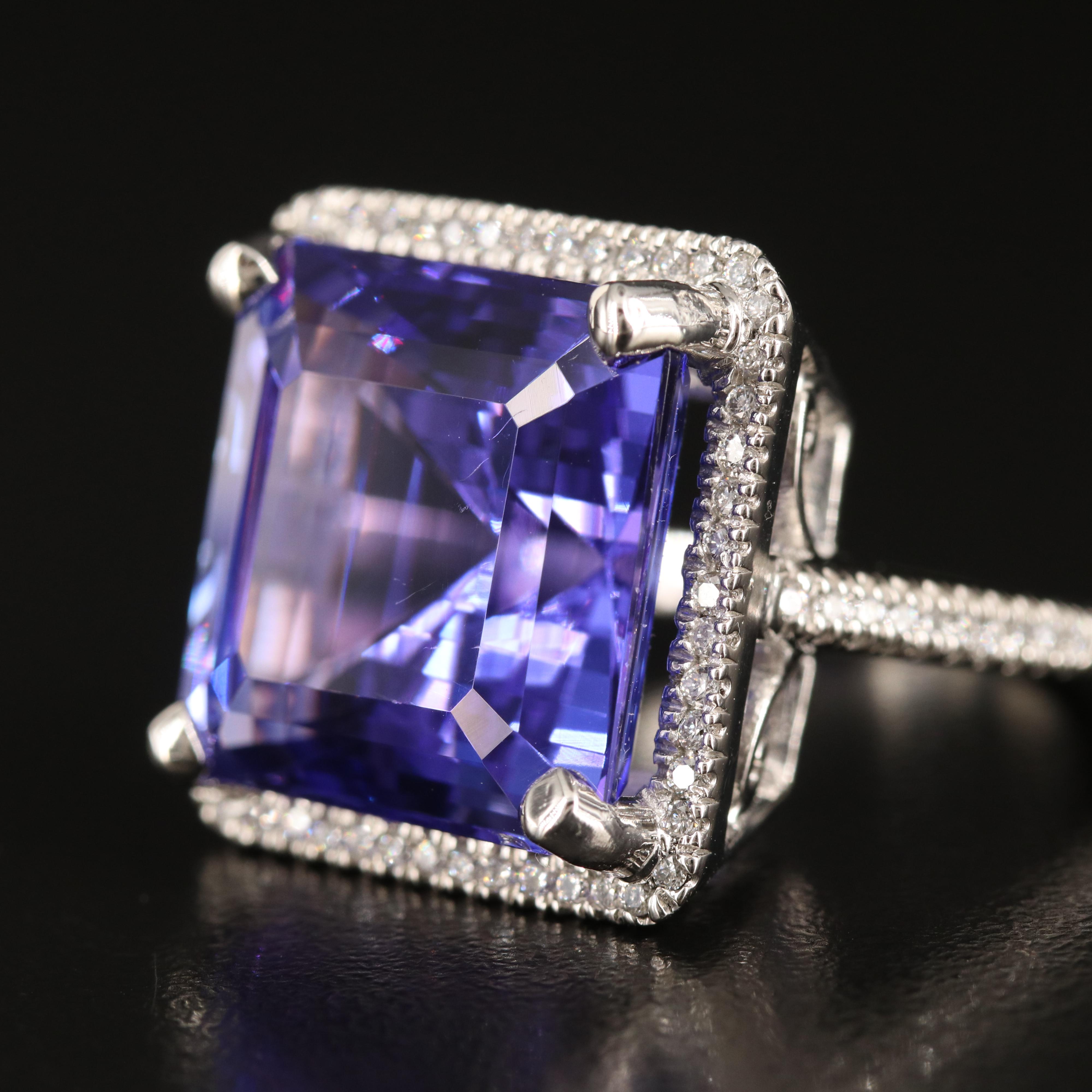 Platinum 25.77 CT Tanzanite and Diamond Ring