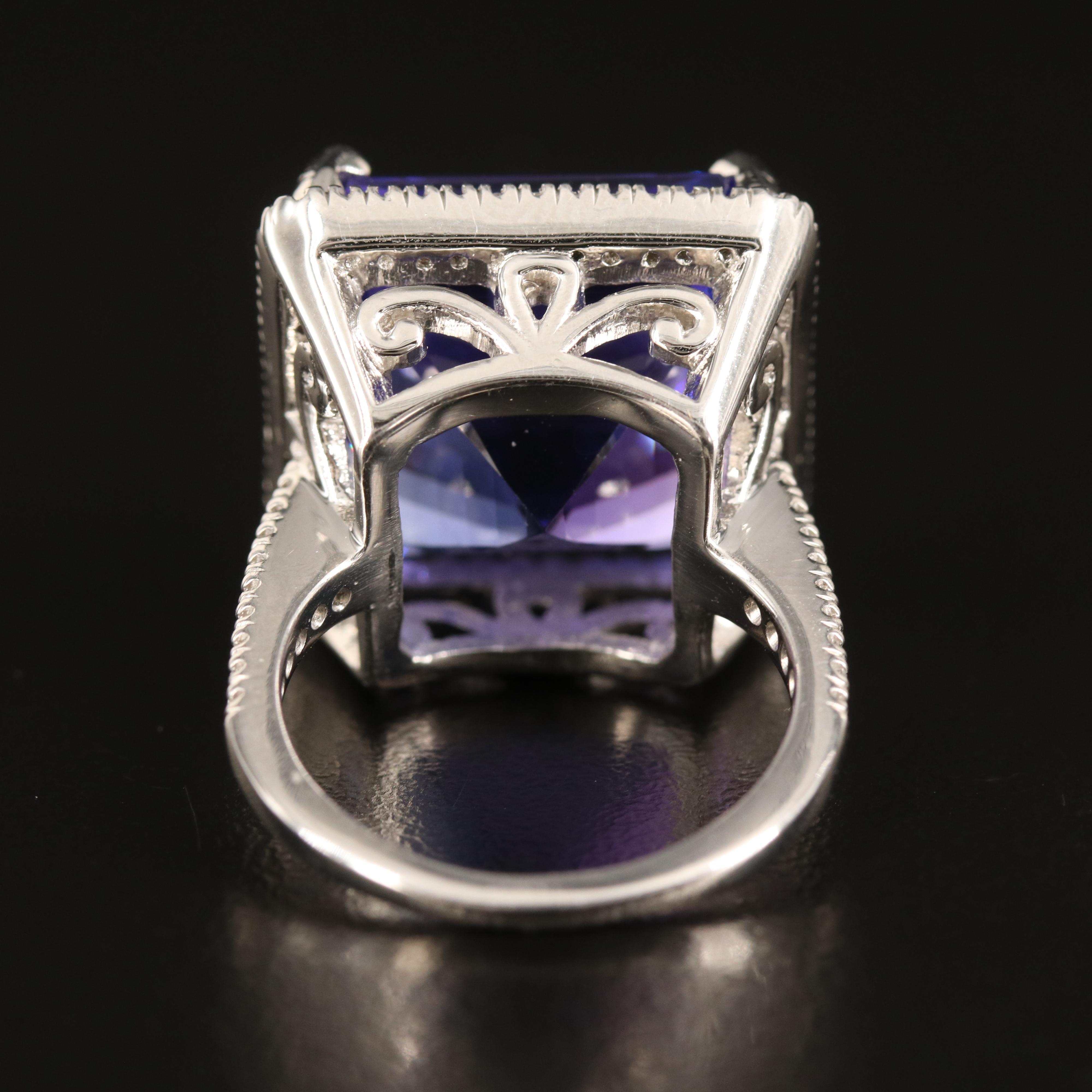 Platinum 25.77 CT Tanzanite and Diamond Ring