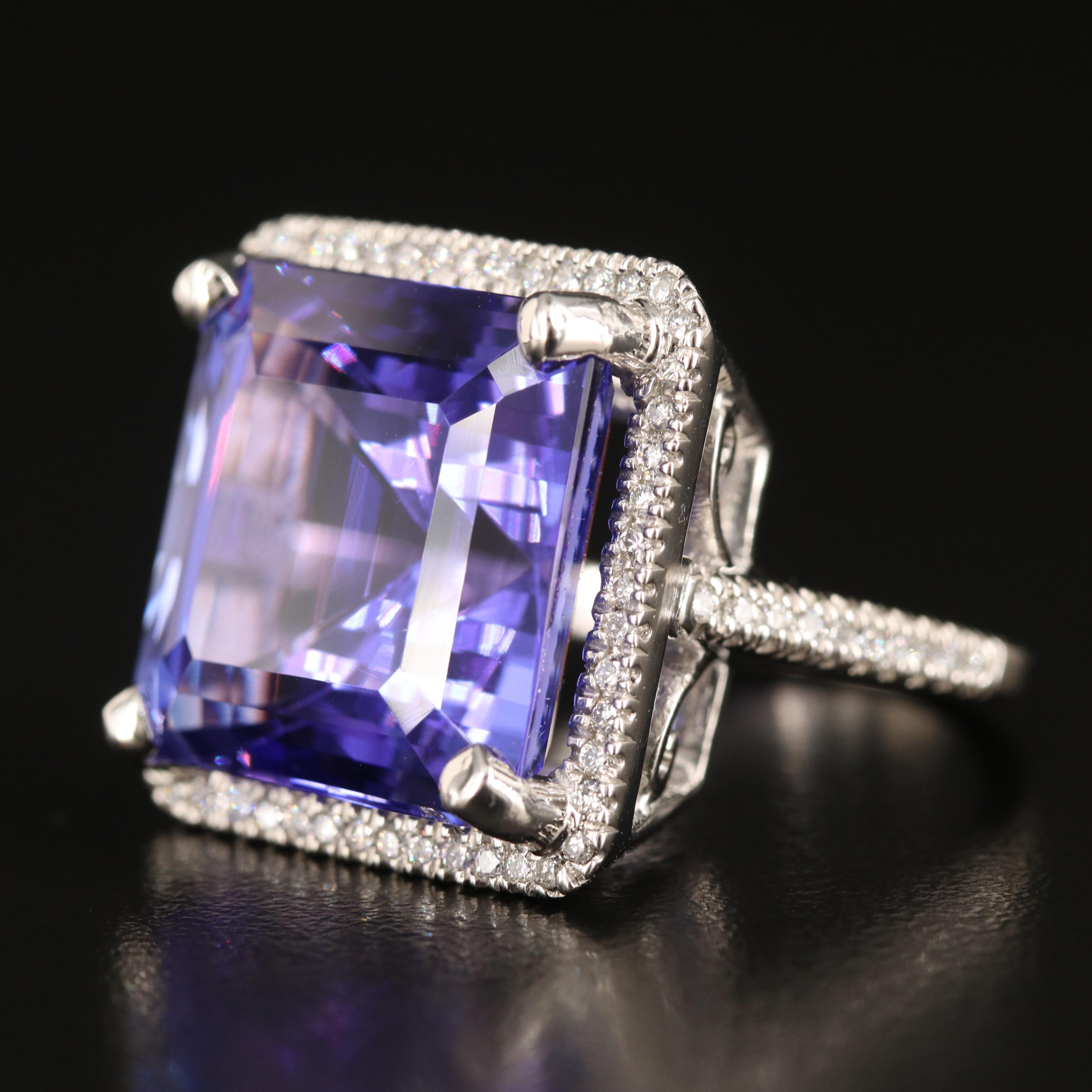 Platinum 25.77 CT Tanzanite and Diamond Ring