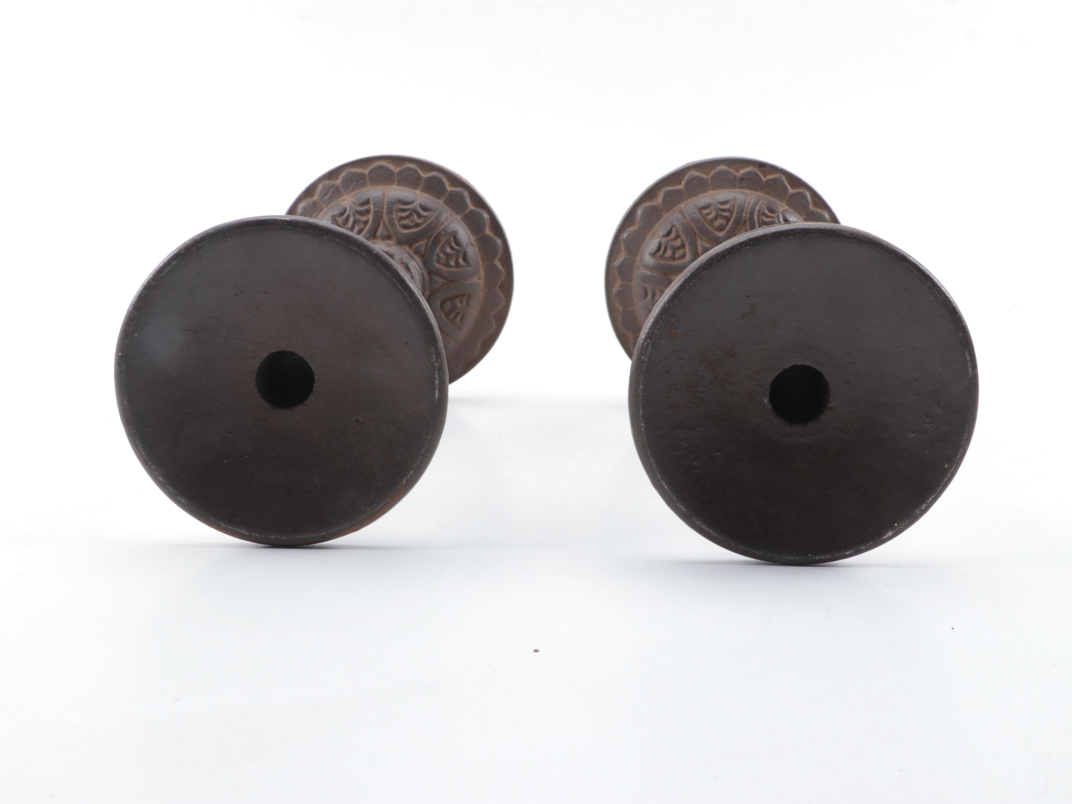 Pair of Cast Iron Pillar Candle Holders