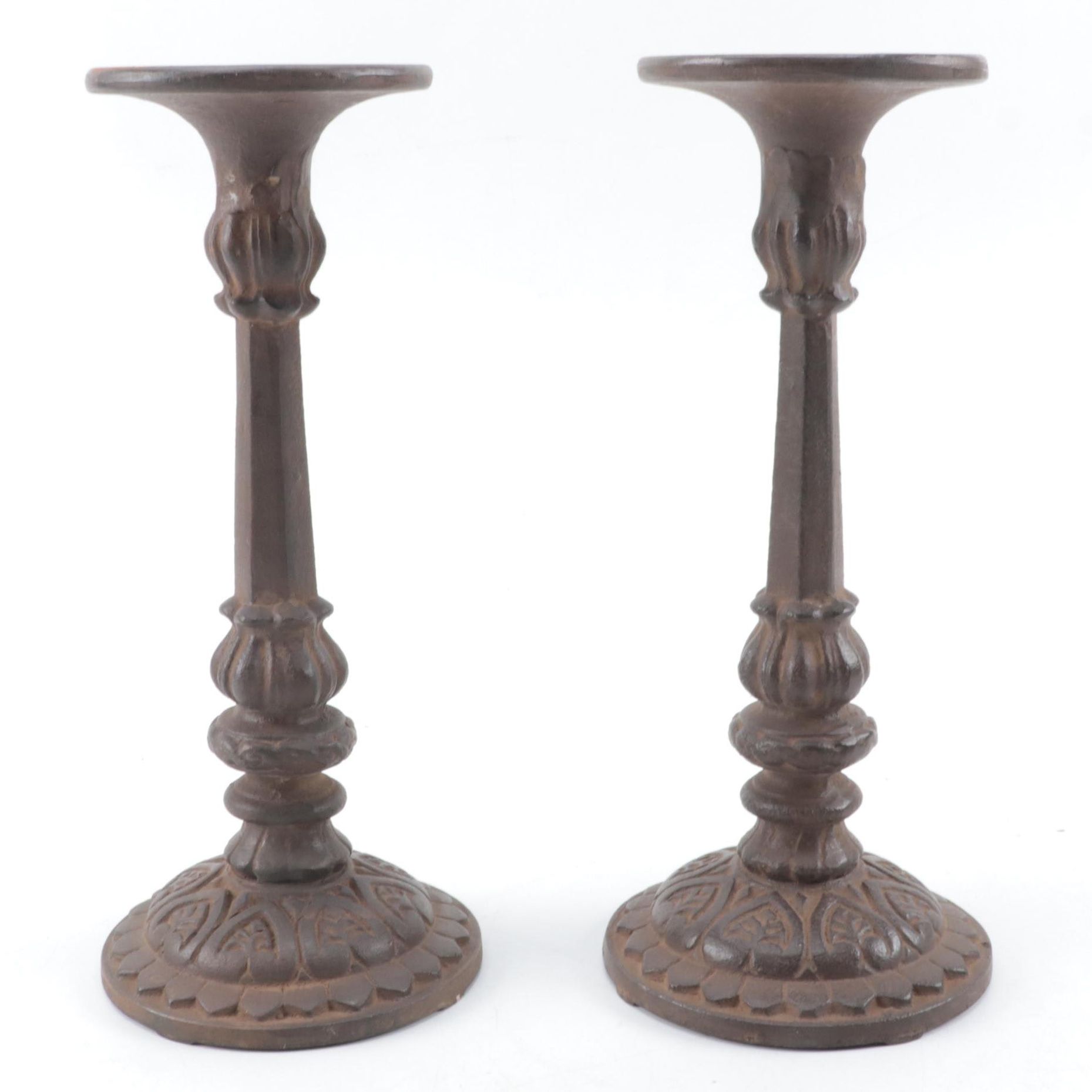 Pair of Cast Iron Pillar Candle Holders