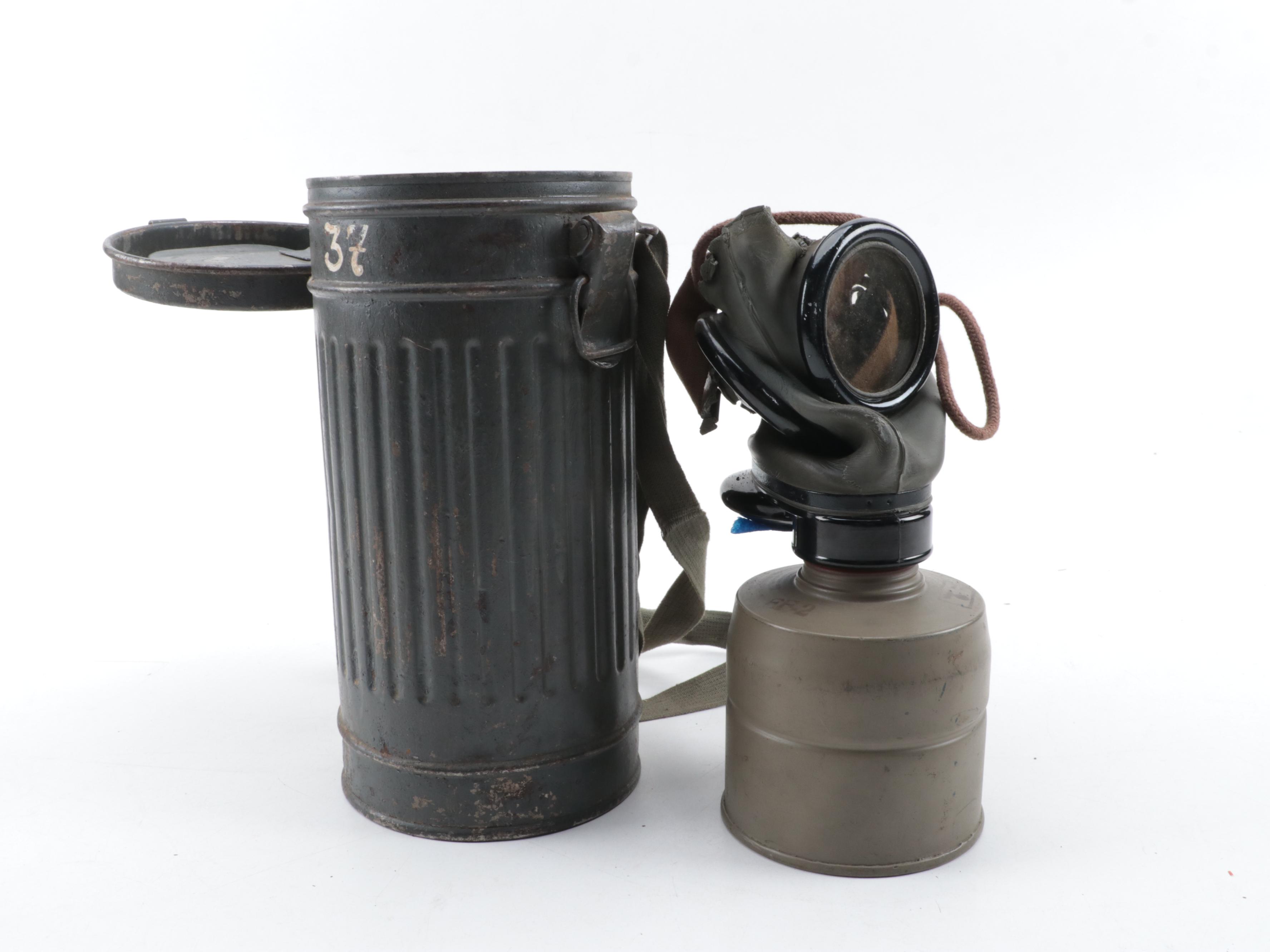 Fatra World War II Era German Civilian Gas Mask with Canister and Canteen