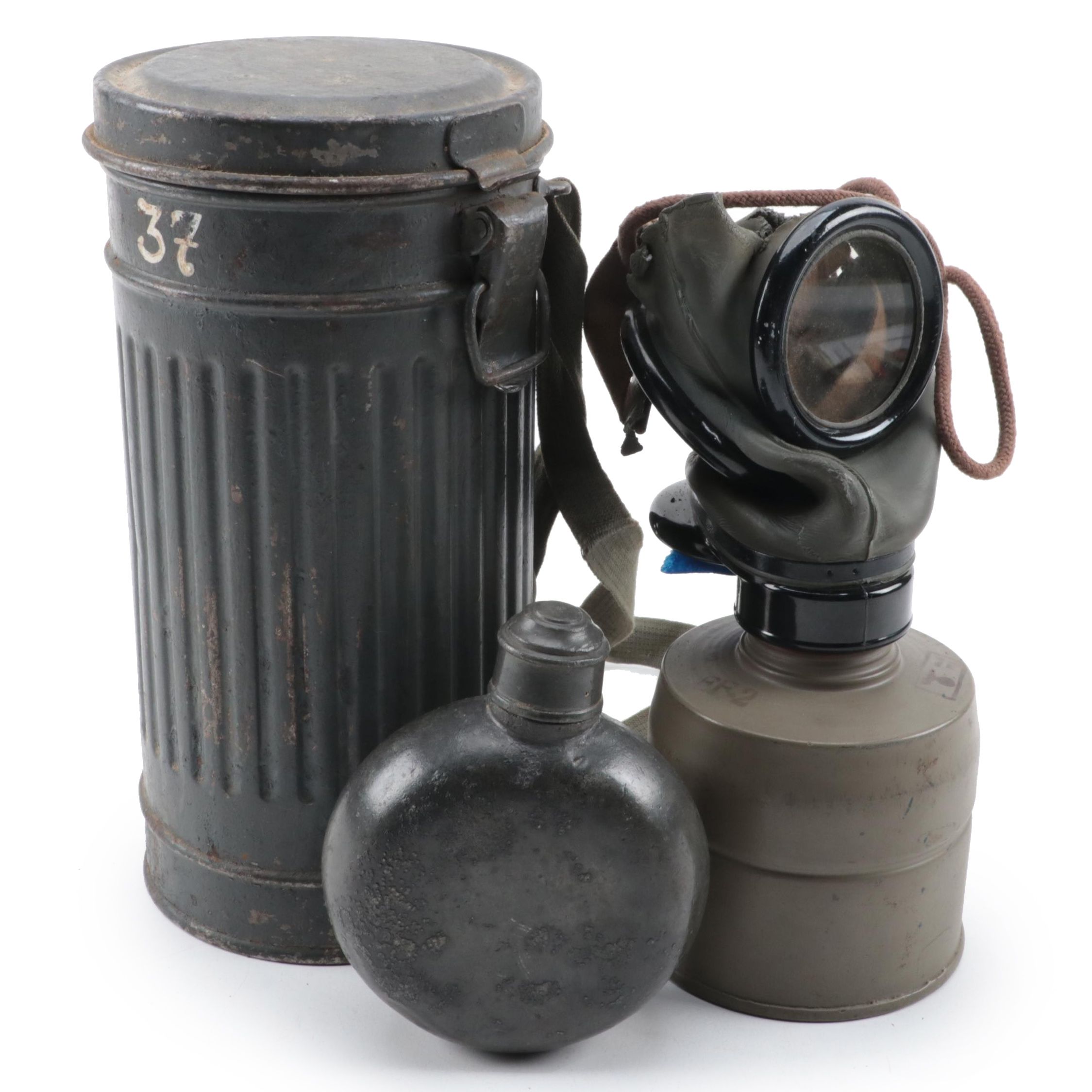 Fatra World War II Era German Civilian Gas Mask with Canister and Canteen