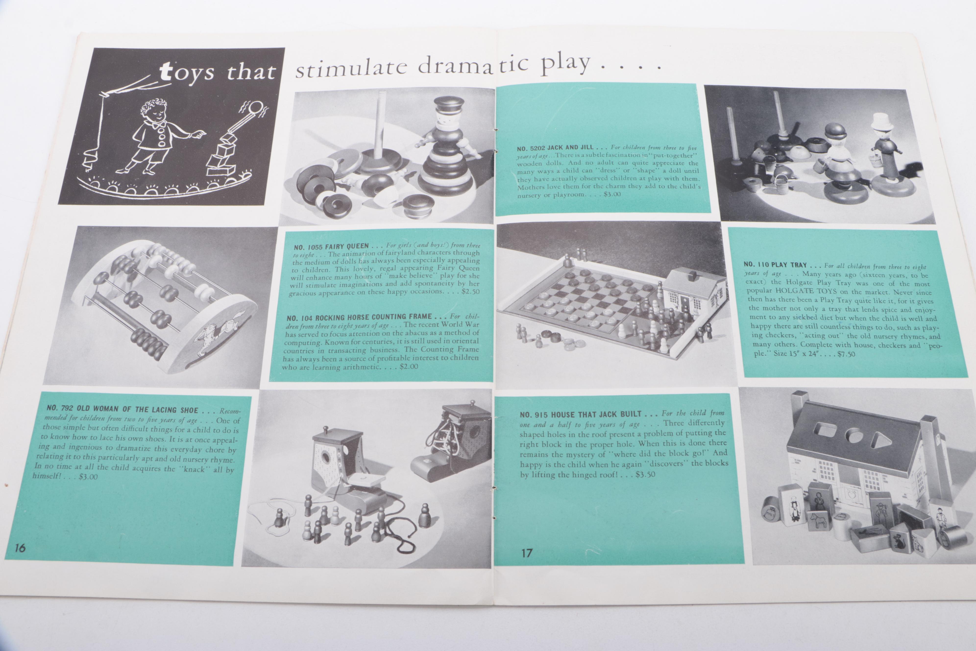 Holgate Toys Wooden Stacking Rings, Alphabet Blocks and More with 1949 Catalog