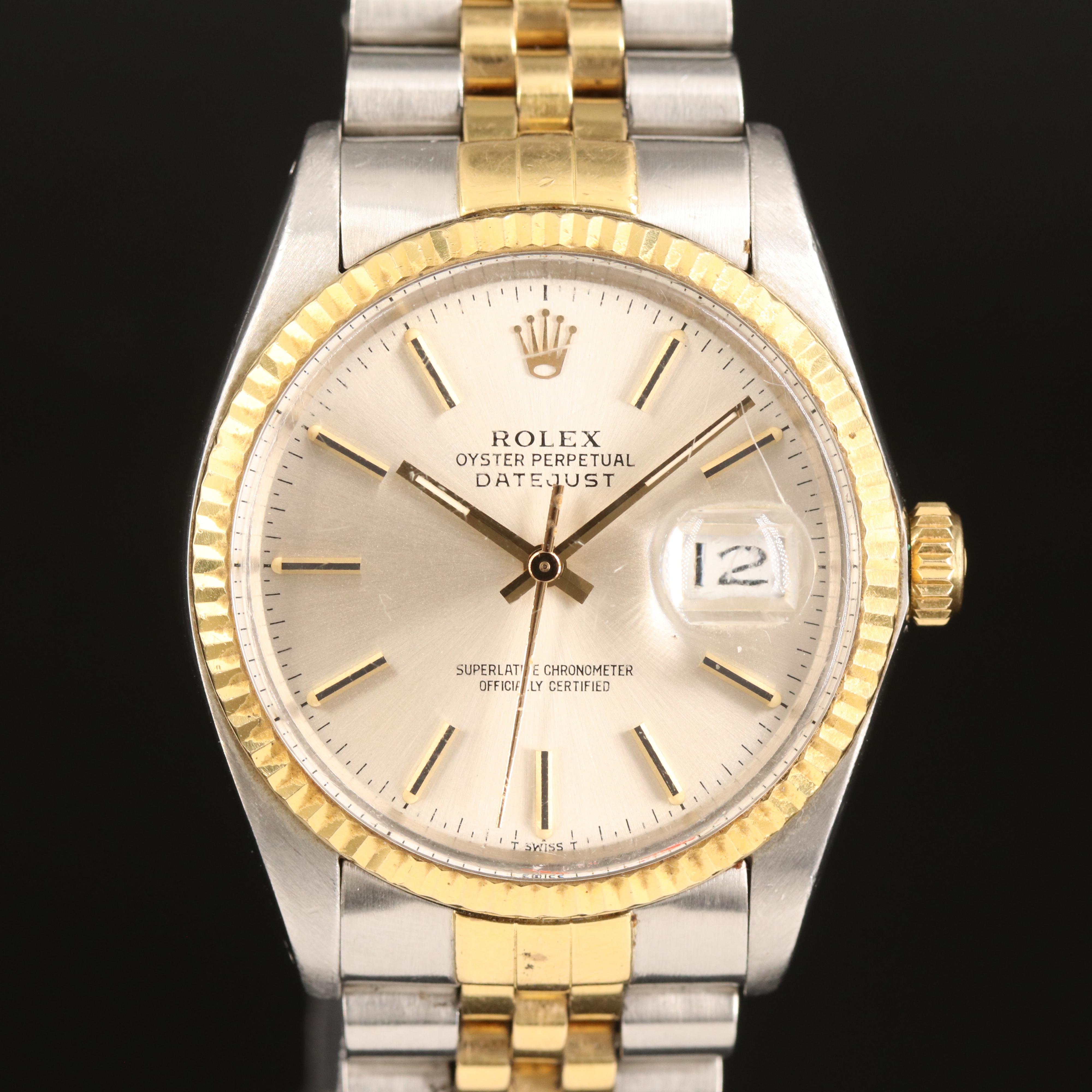 Rolex 18k and Stainless Steel Oyster Perpetual Datejust Watch Circa 1985