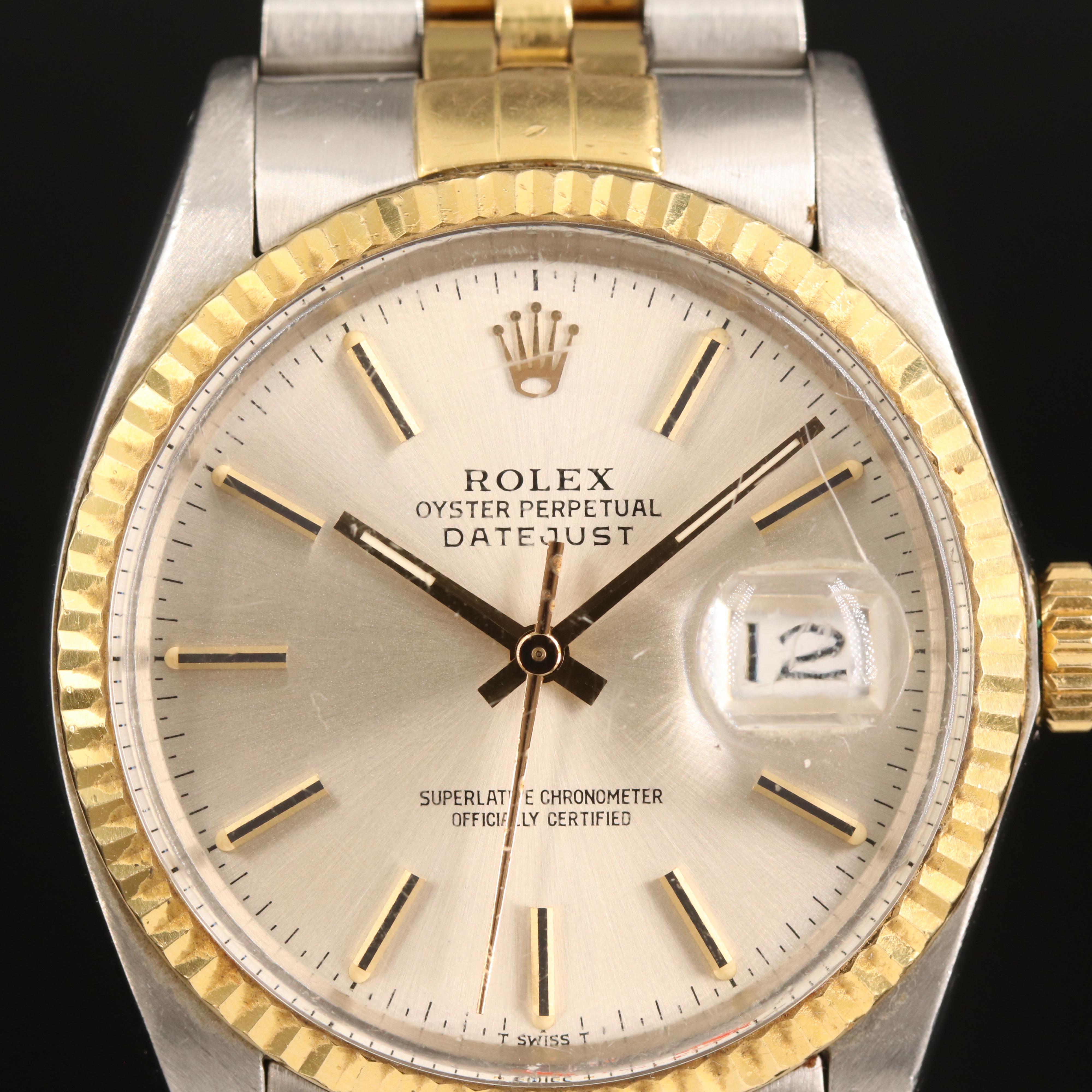 Rolex 18k and Stainless Steel Oyster Perpetual Datejust Watch Circa 1985
