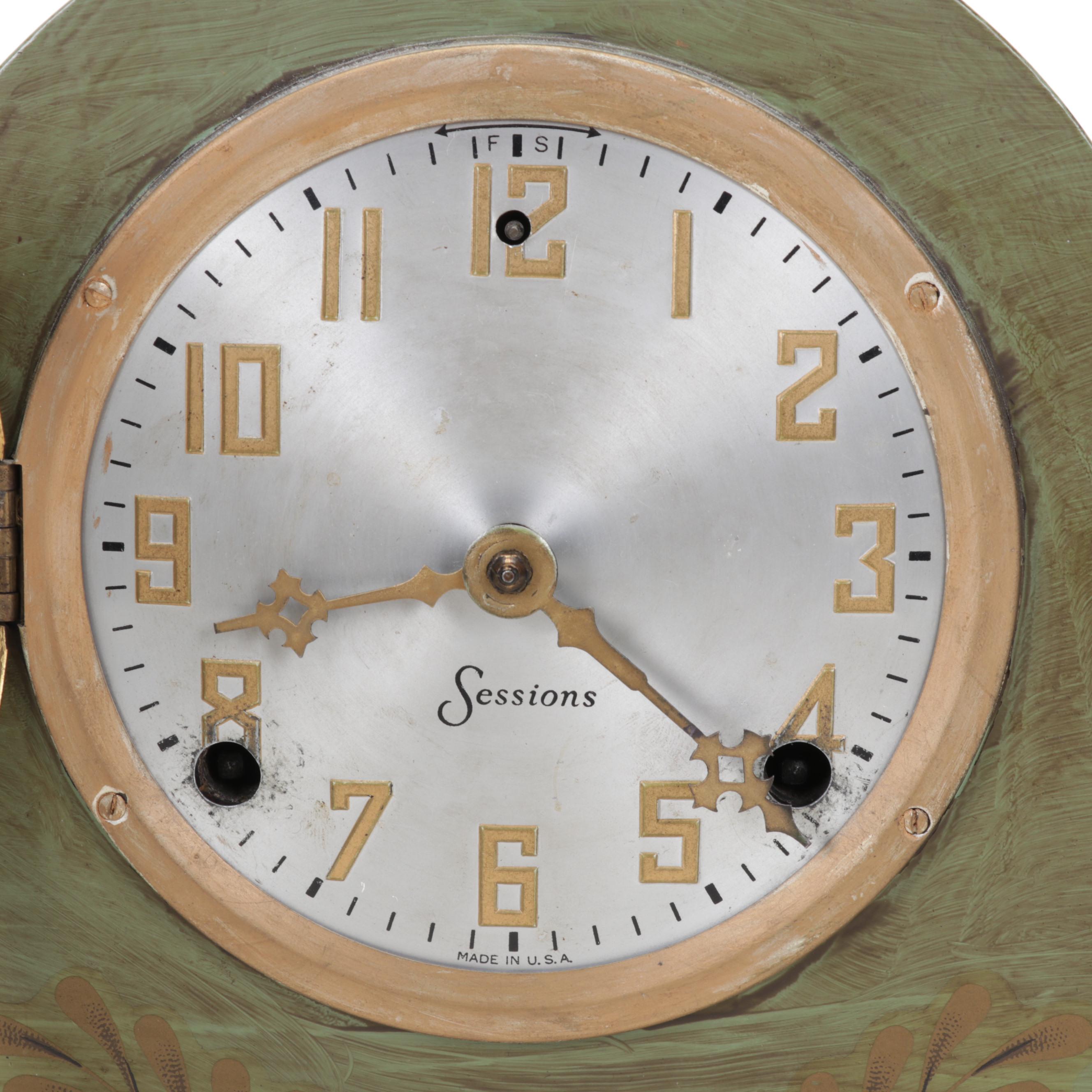 Hand-Painted and Stenciled Sessions Tambour Mantel Clock