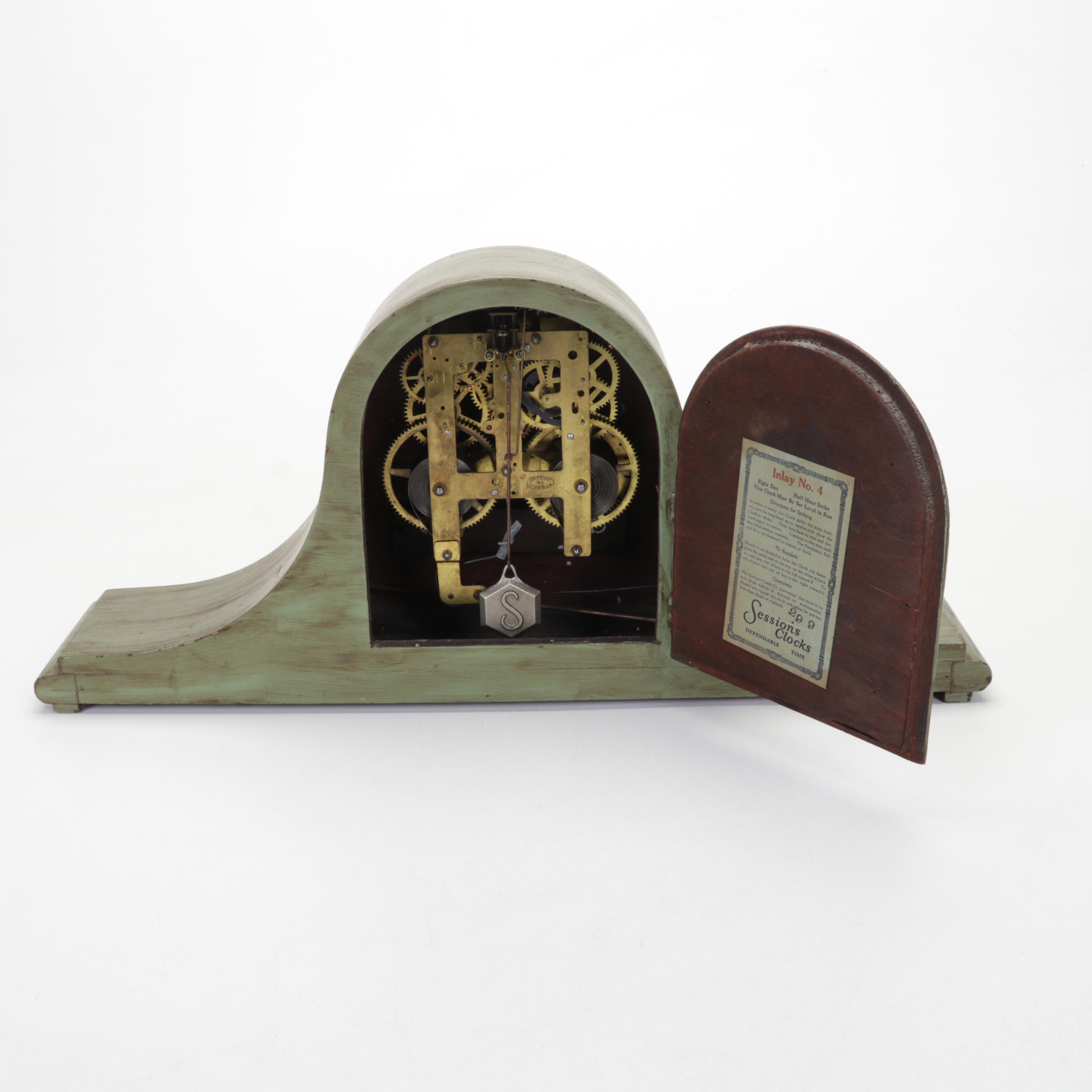 Hand-Painted and Stenciled Sessions Tambour Mantel Clock