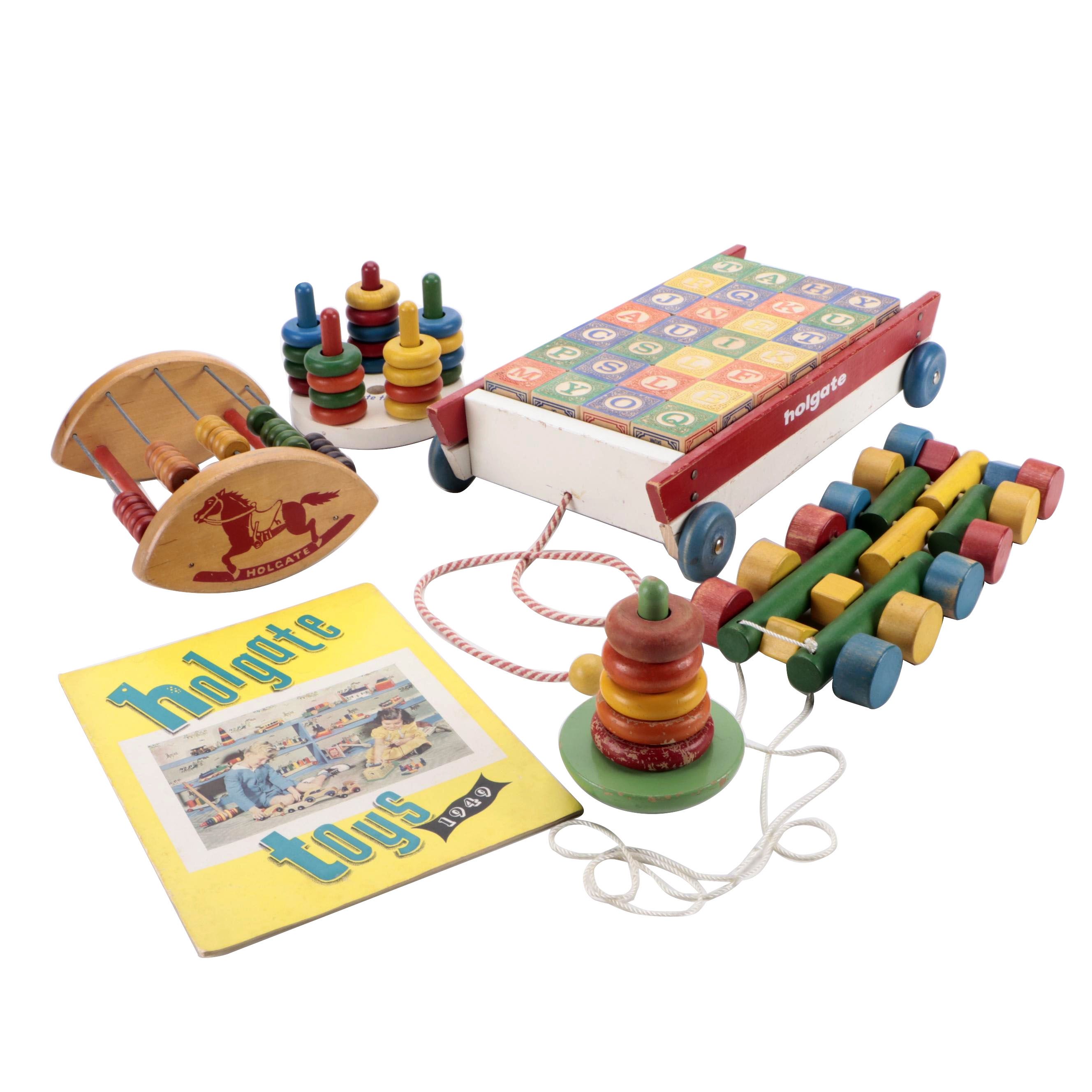 Holgate Toys Wooden Stacking Rings, Alphabet Blocks and More with 1949 Catalog