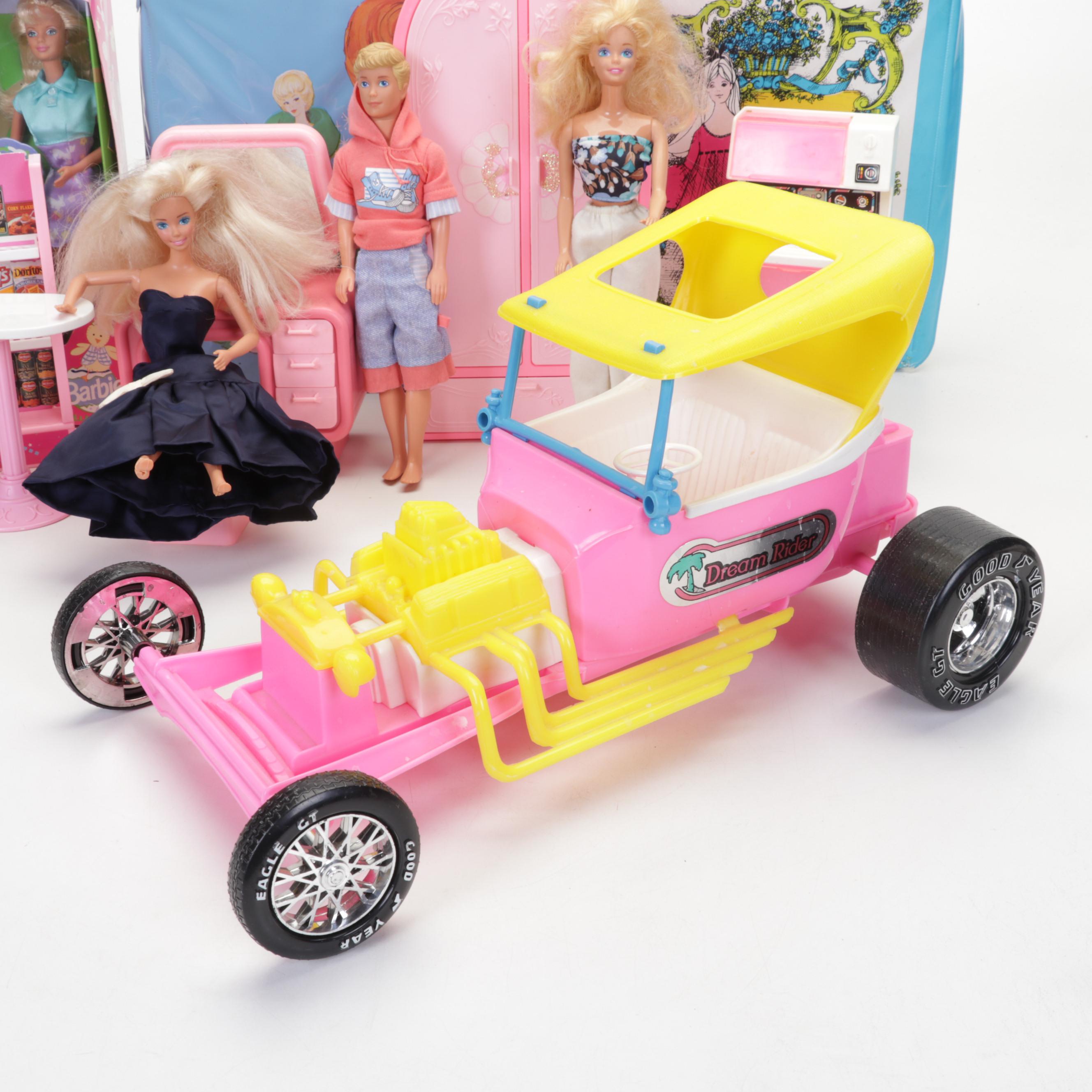 Mattel Barbie Dolls, Clothing, Cases, & Accessories with 1980's Trans-Am