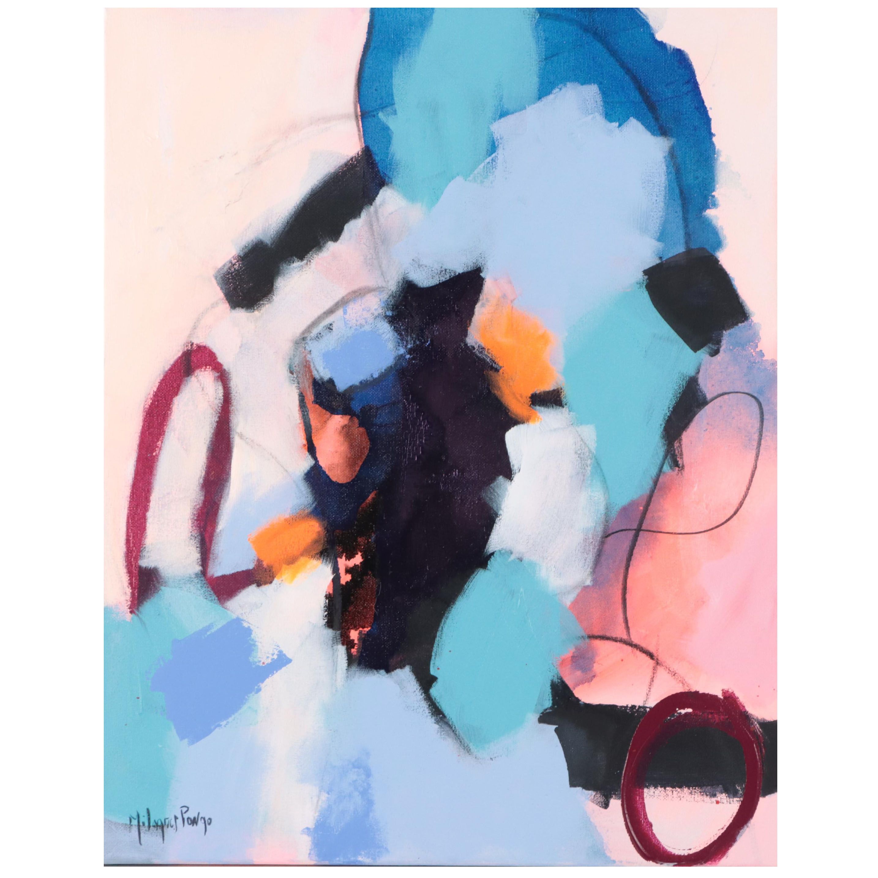 Milagros Pongo Abstract Mixed Media Painting "Ramé (Balines)," 21st Century