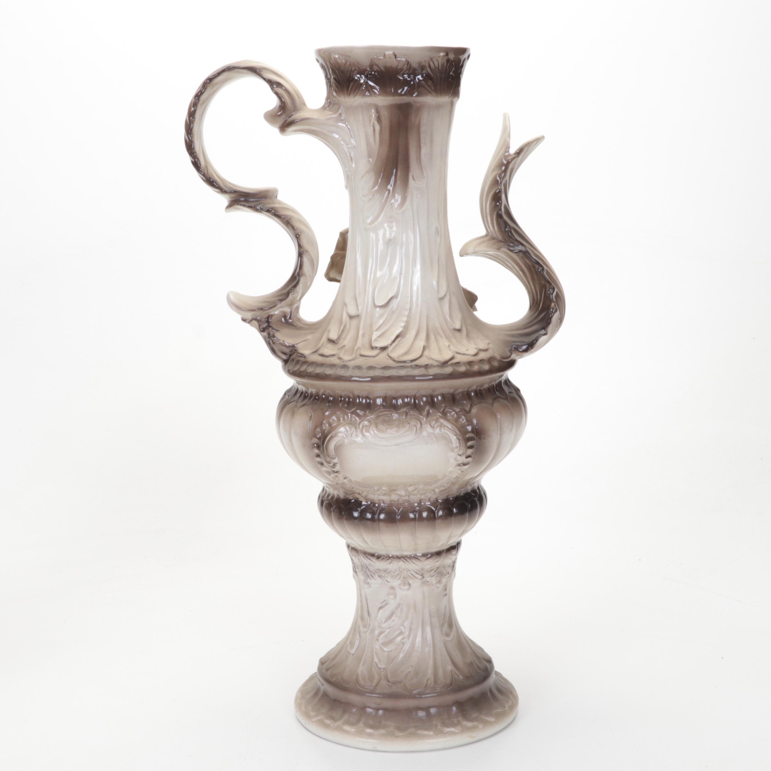 Italian Capodimonte Ceramic Rose Vases and Urn Water Pitcher