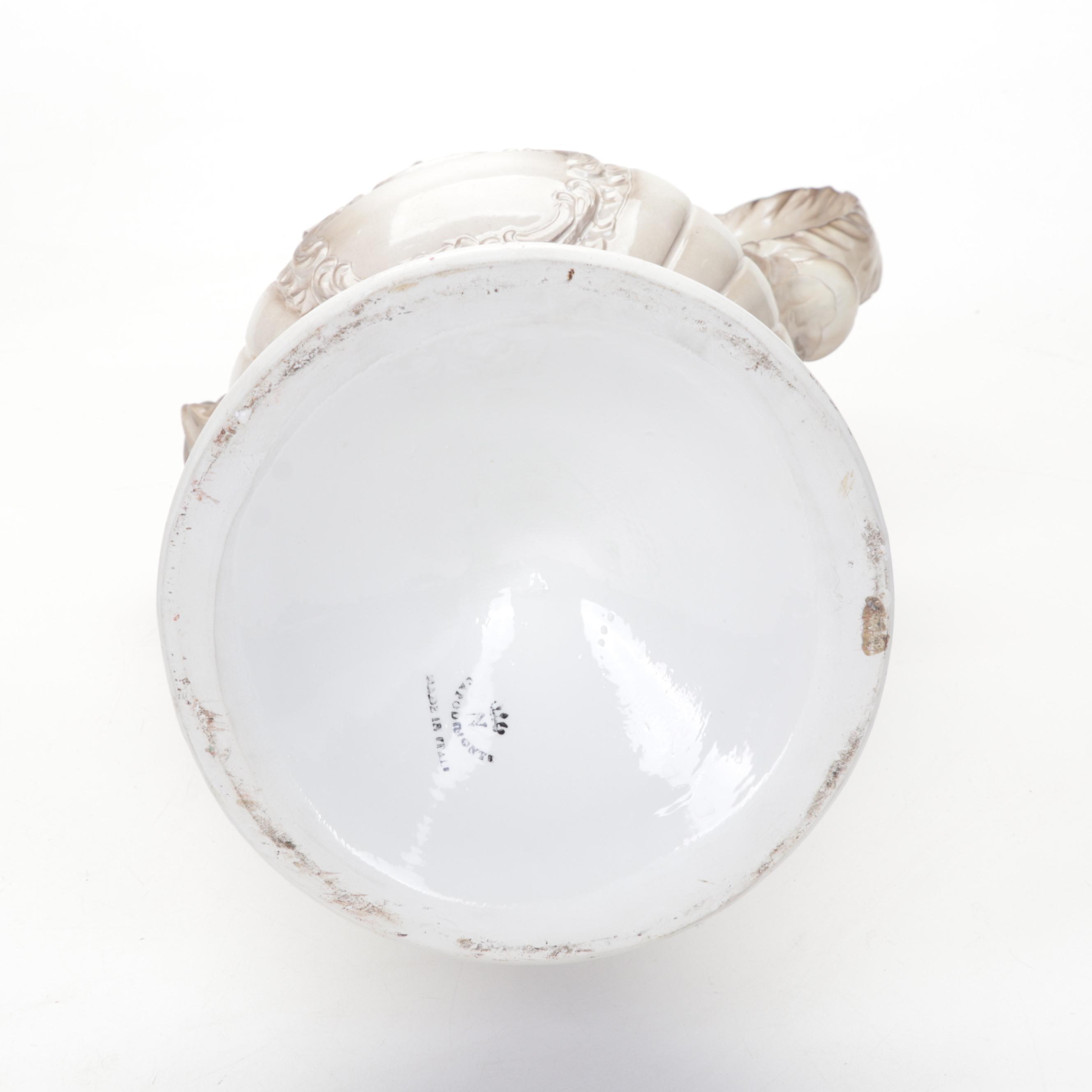 Italian Capodimonte Ceramic Rose Vases and Urn Water Pitcher