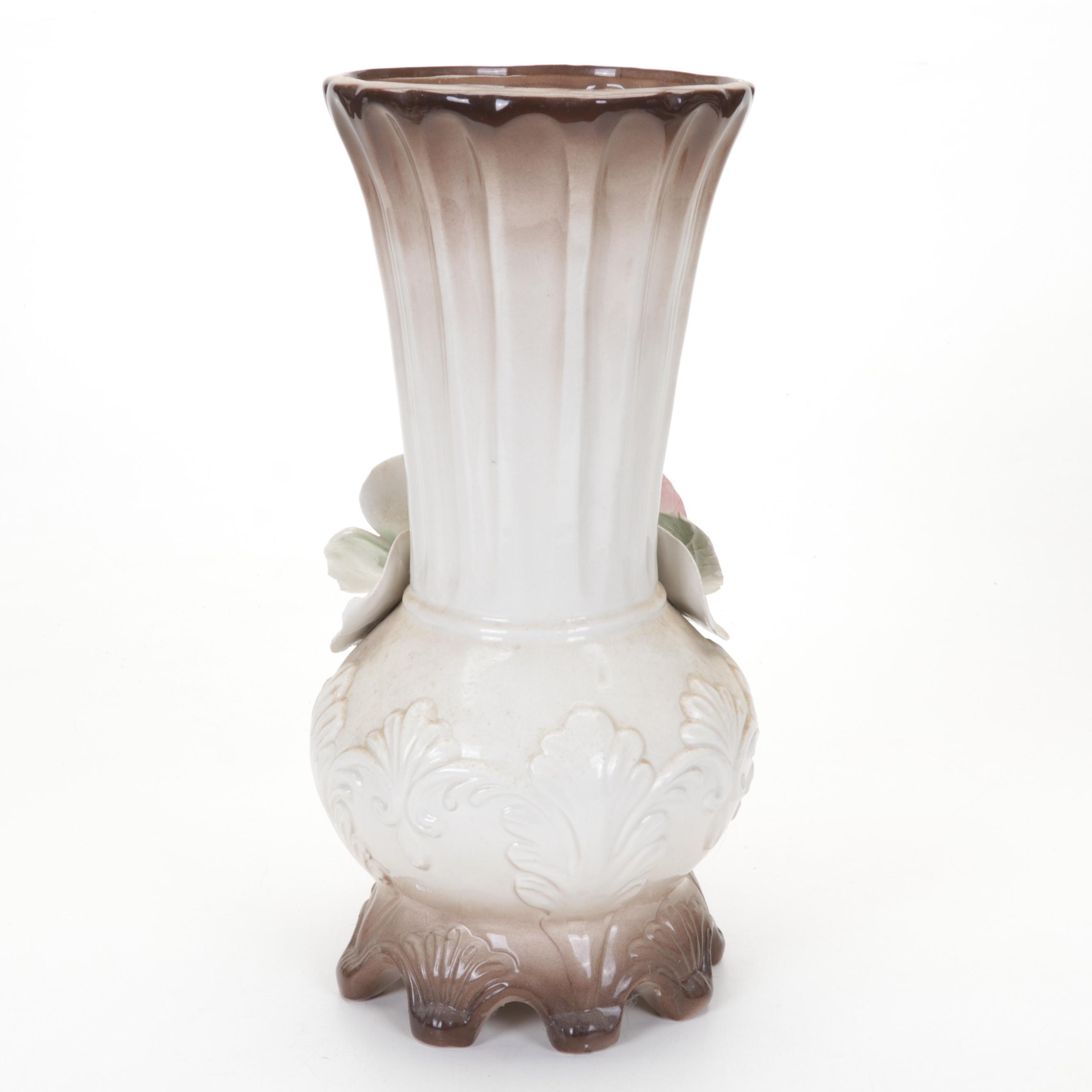 Italian Capodimonte Ceramic Rose Vases and Urn Water Pitcher