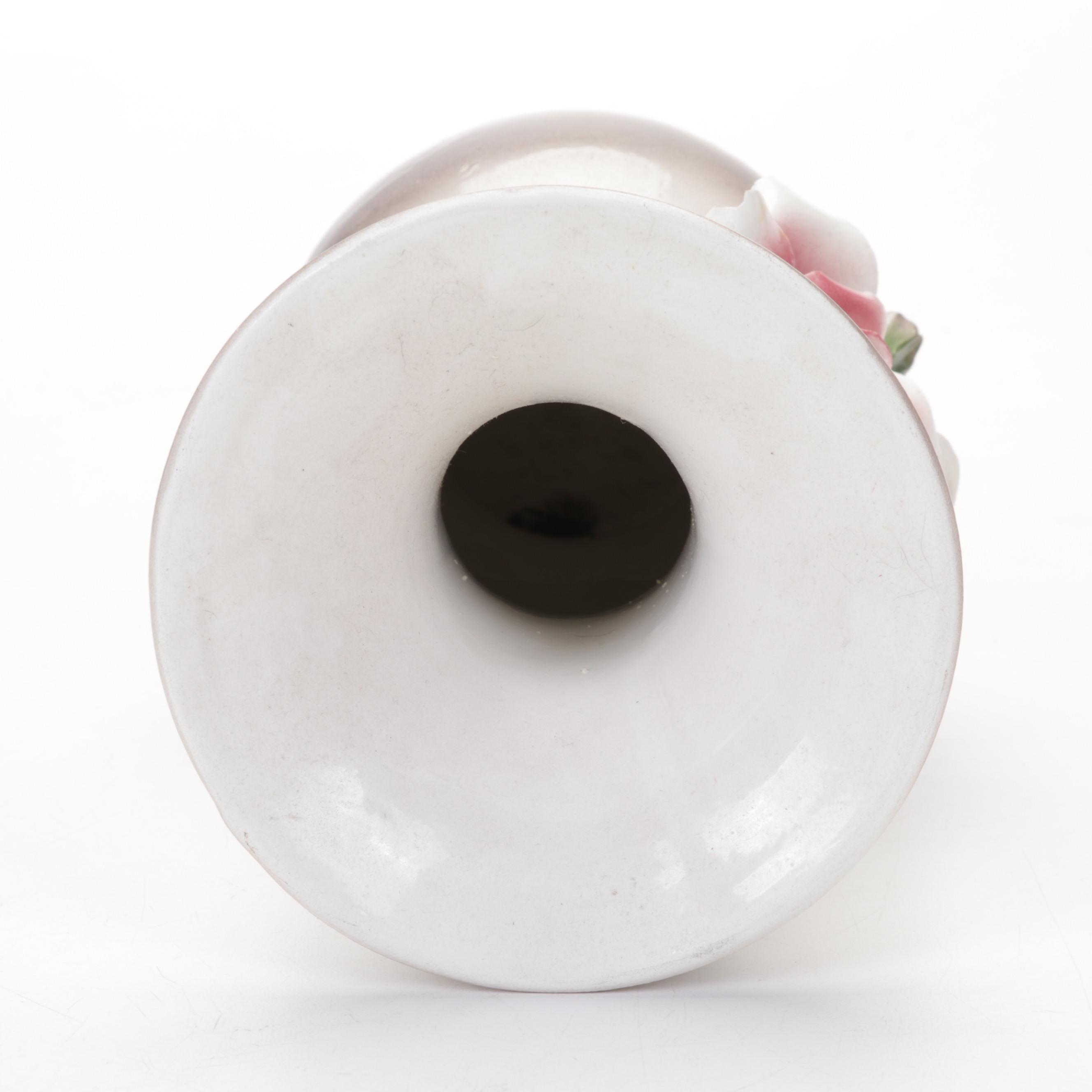 Italian Capodimonte Ceramic Rose Vases and Urn Water Pitcher