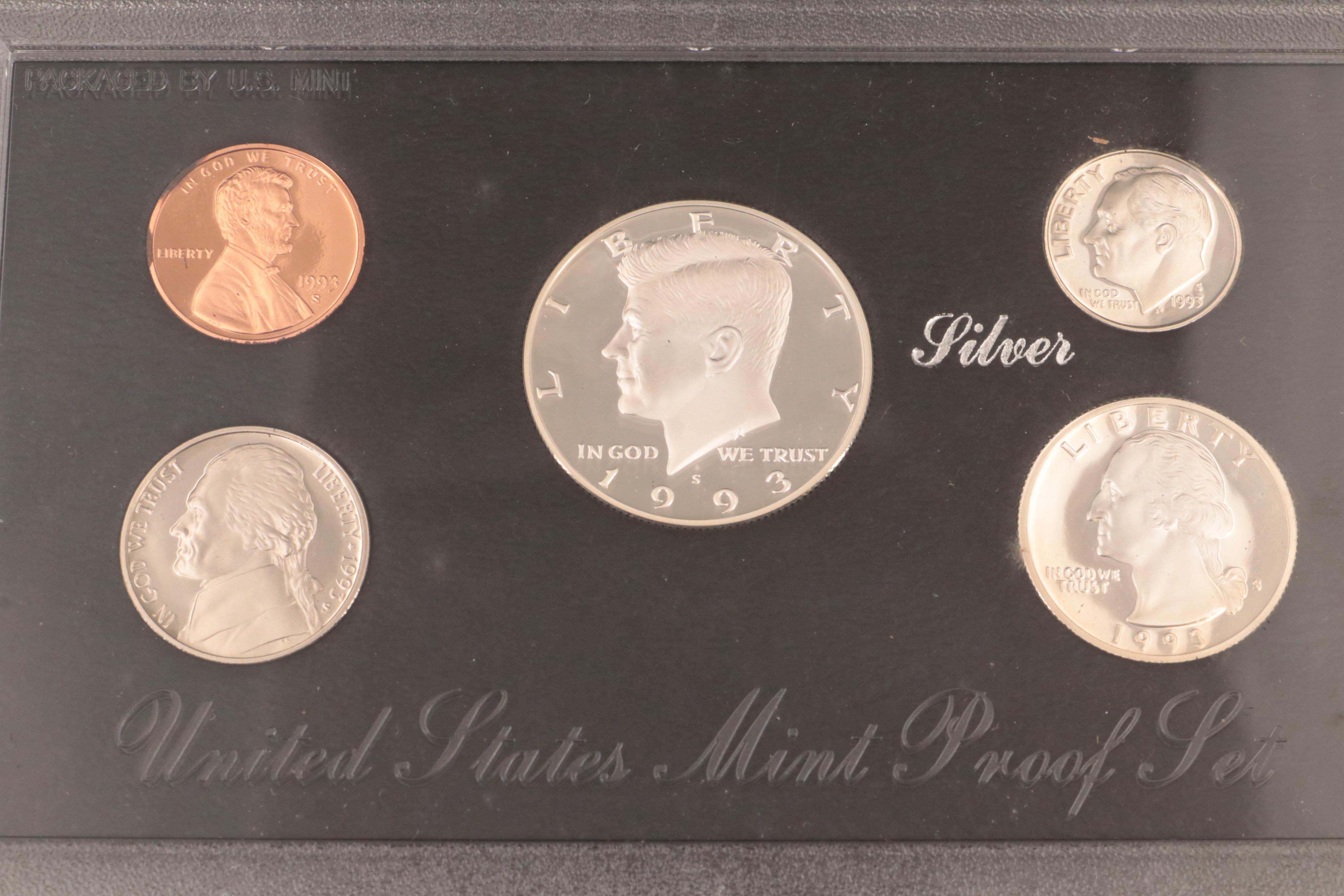 Five U.S. Mint Silver Proof Sets Including a 1993