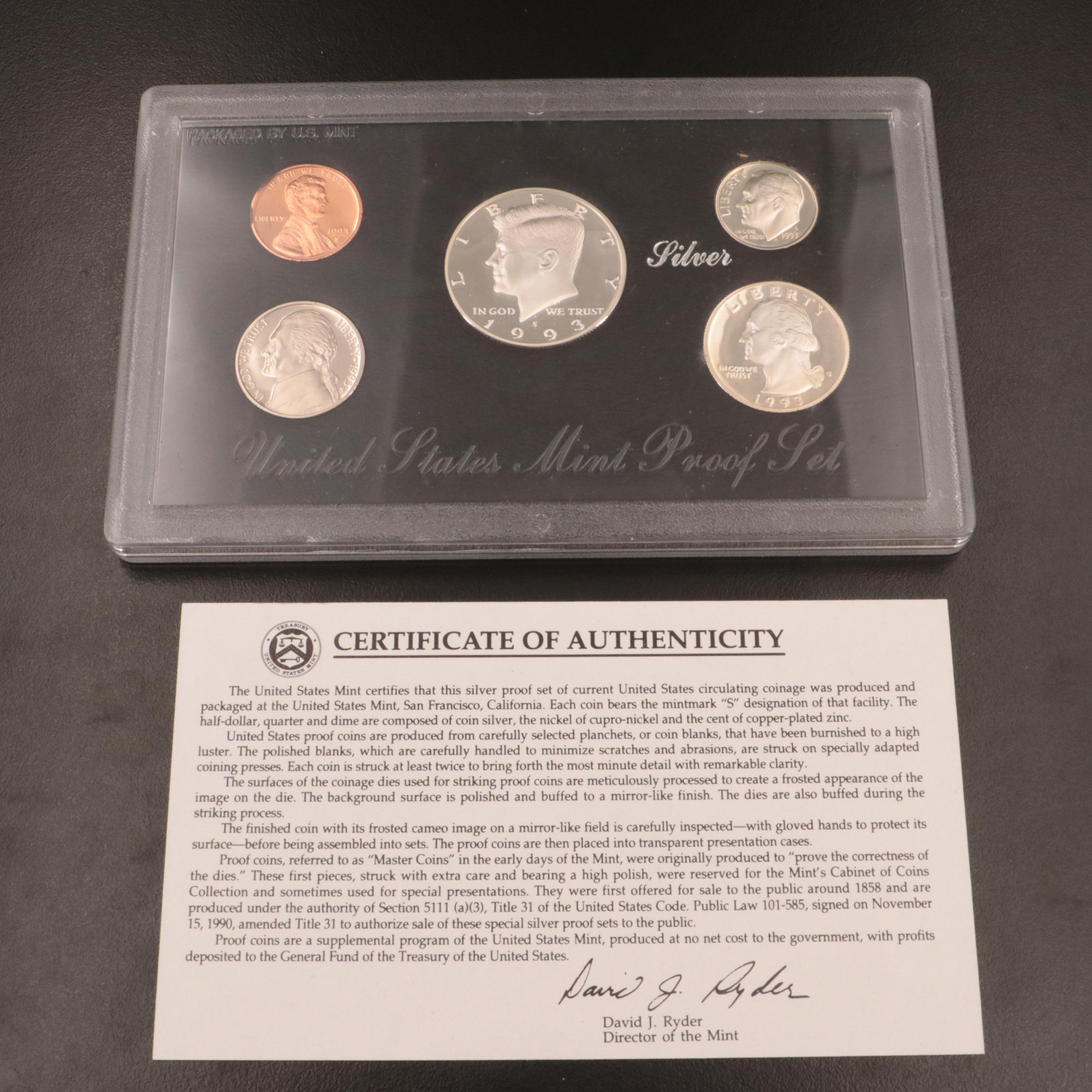Five U.S. Mint Silver Proof Sets Including a 1993