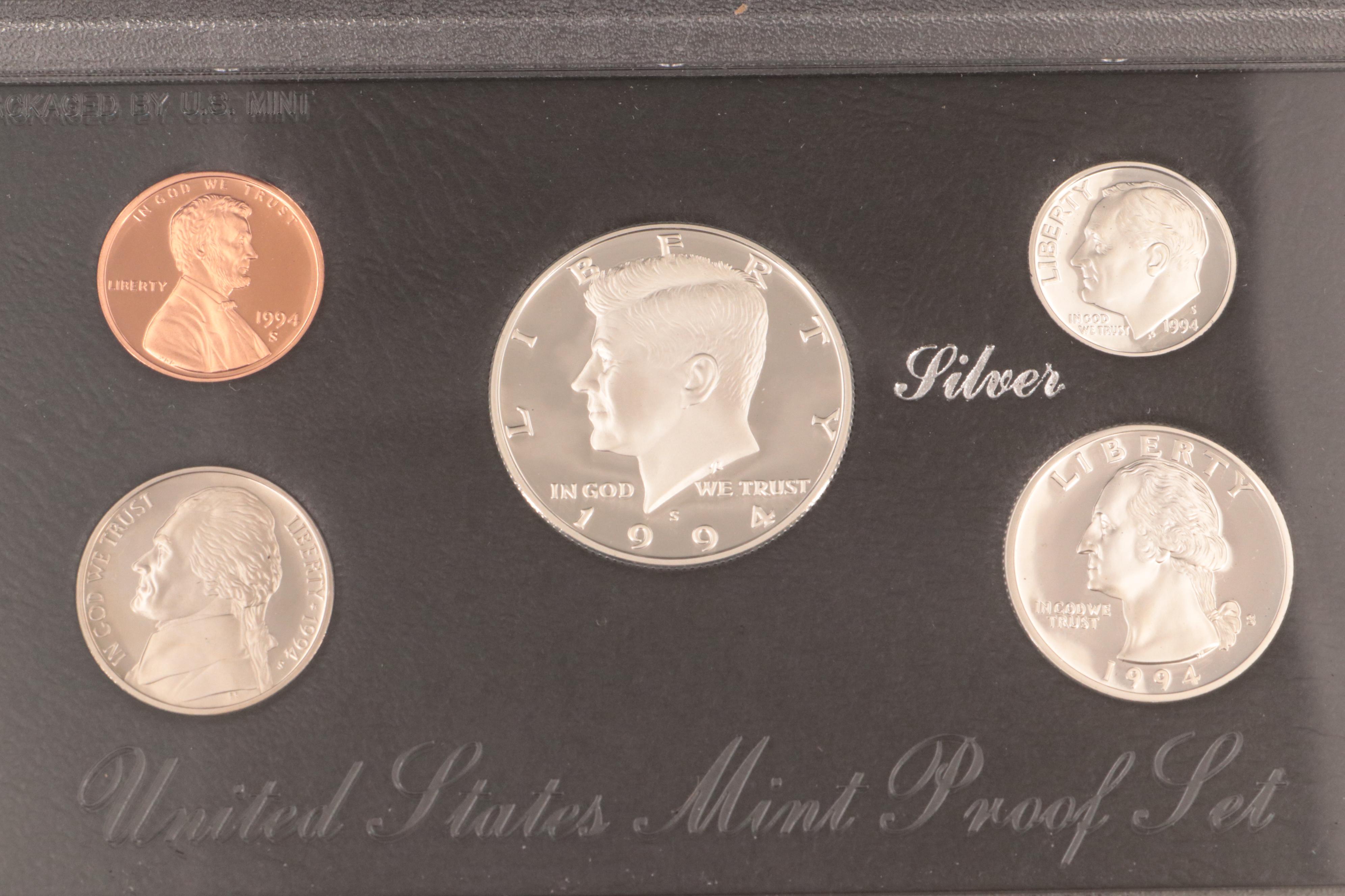 Five U.S. Mint Silver Proof Sets Including a 1993