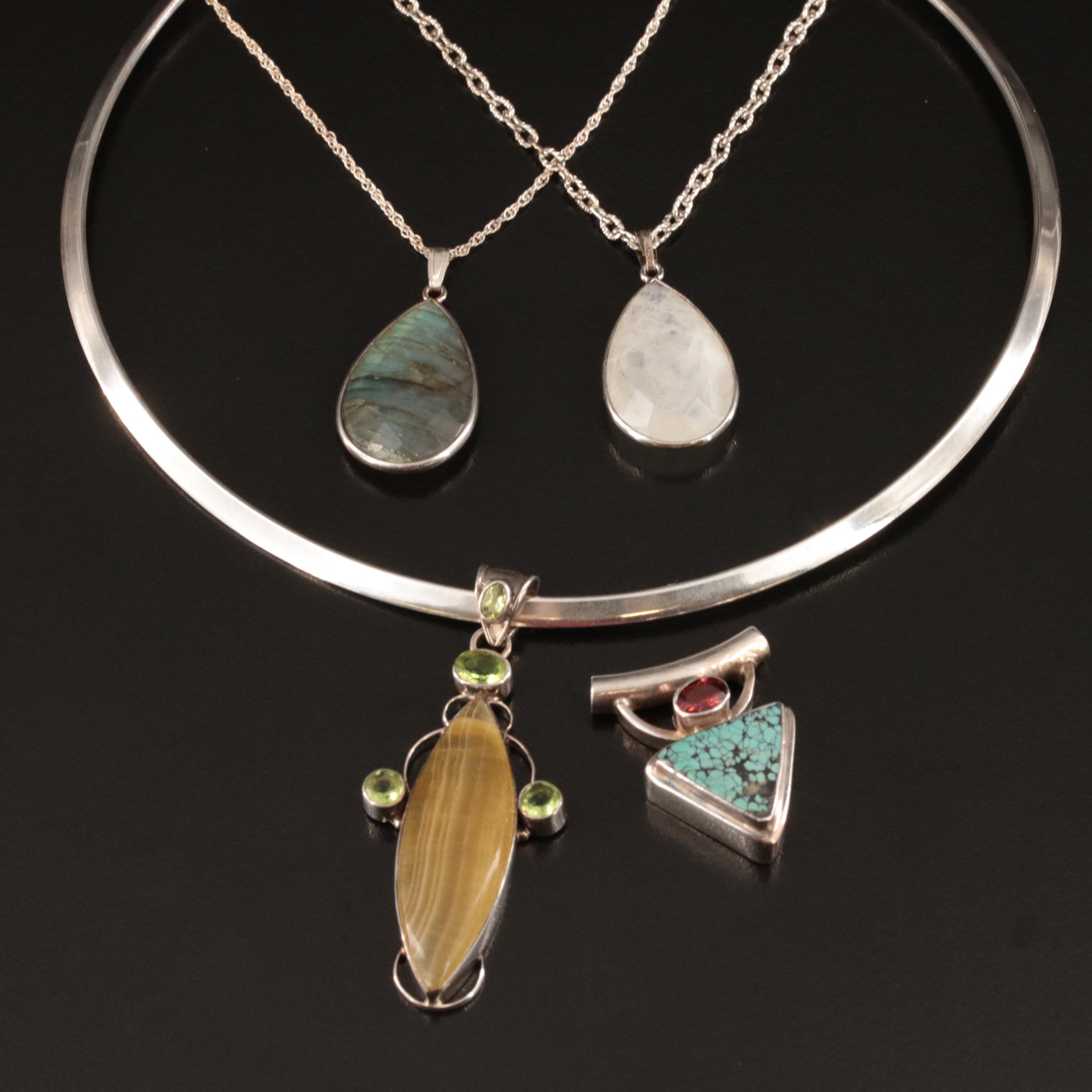 Sterling Labradorite, Glass and Turquoise Pendant Necklaces and Pendant