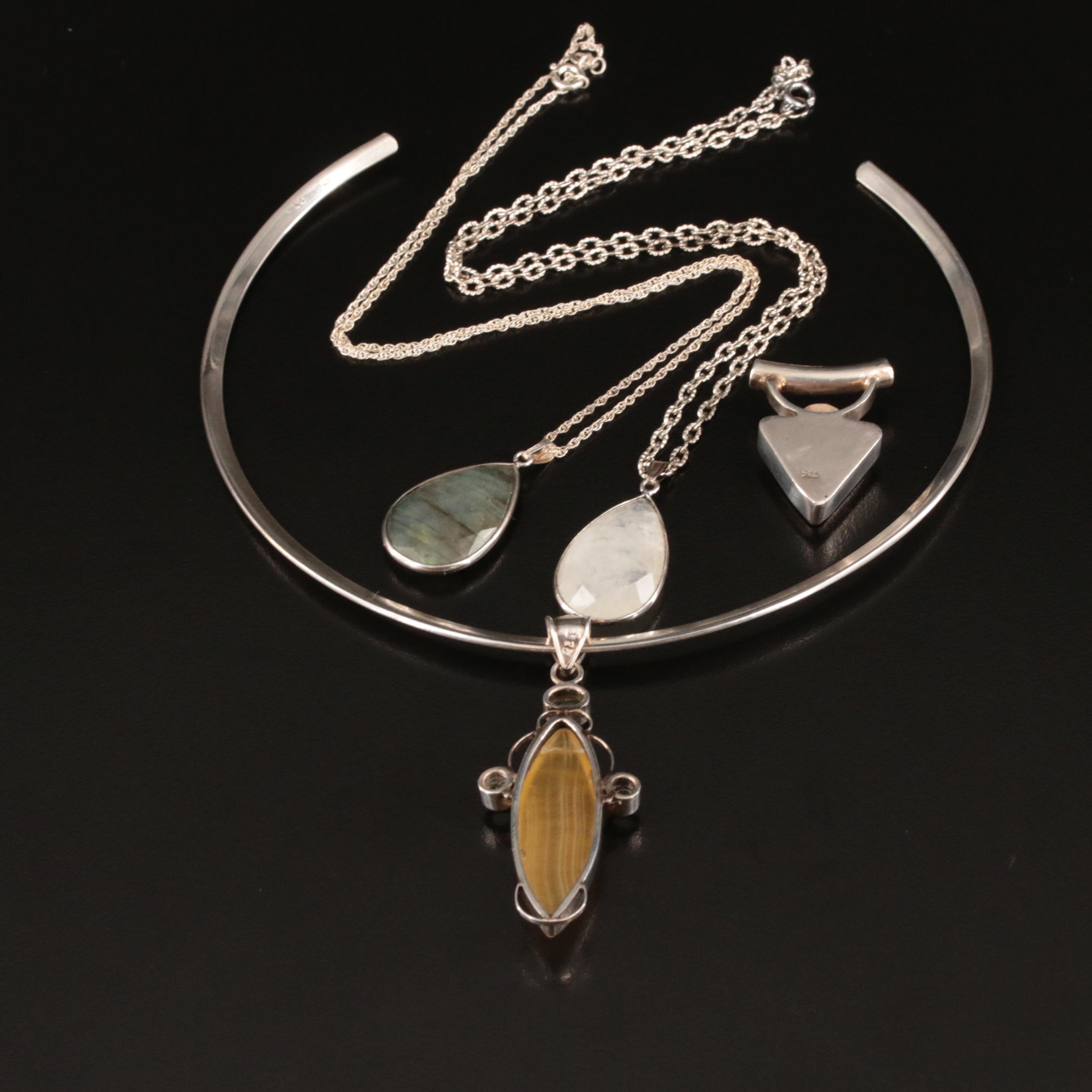 Sterling Labradorite, Glass and Turquoise Pendant Necklaces and Pendant