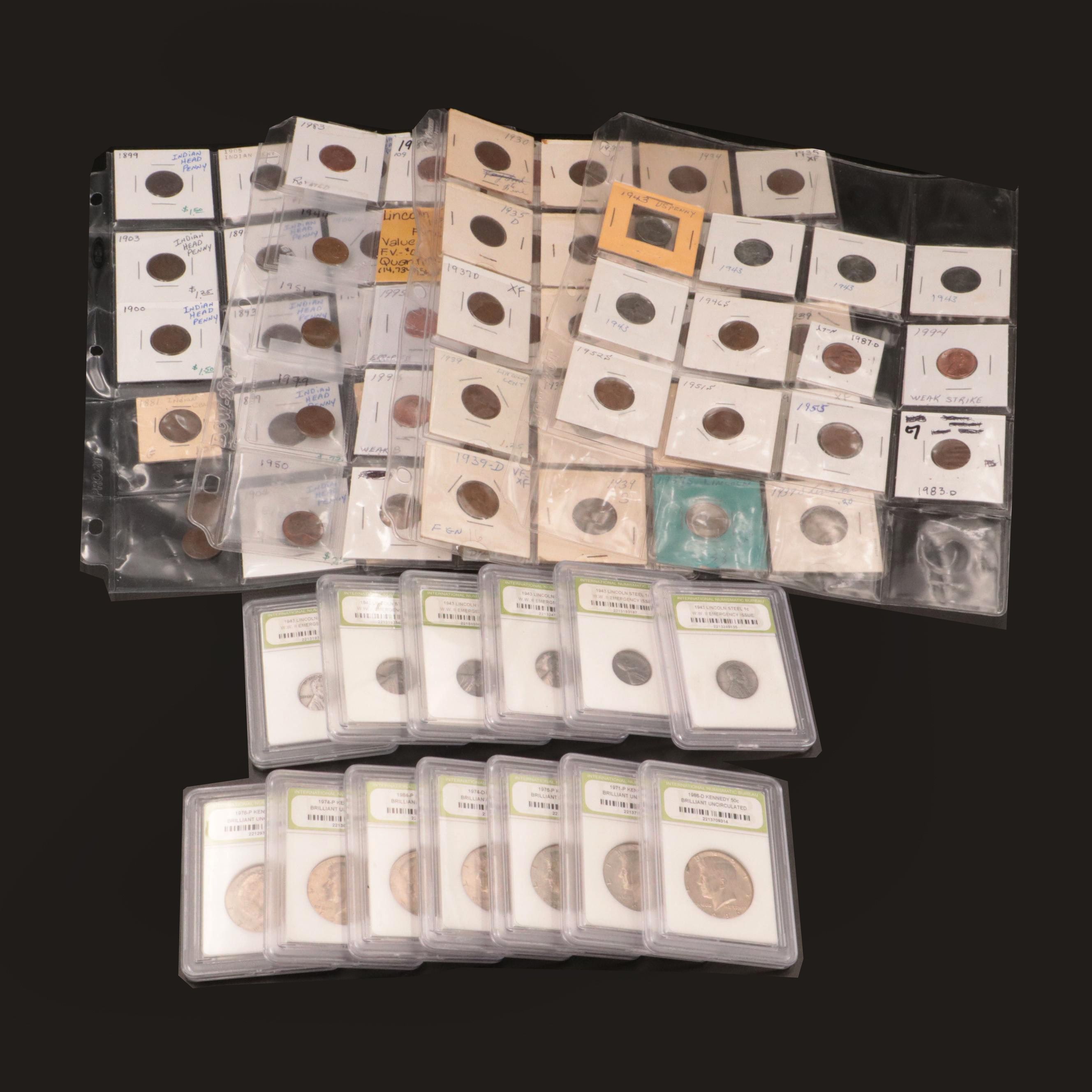 Kennedy Half Dollars with Indian Head and Lincoln Cents