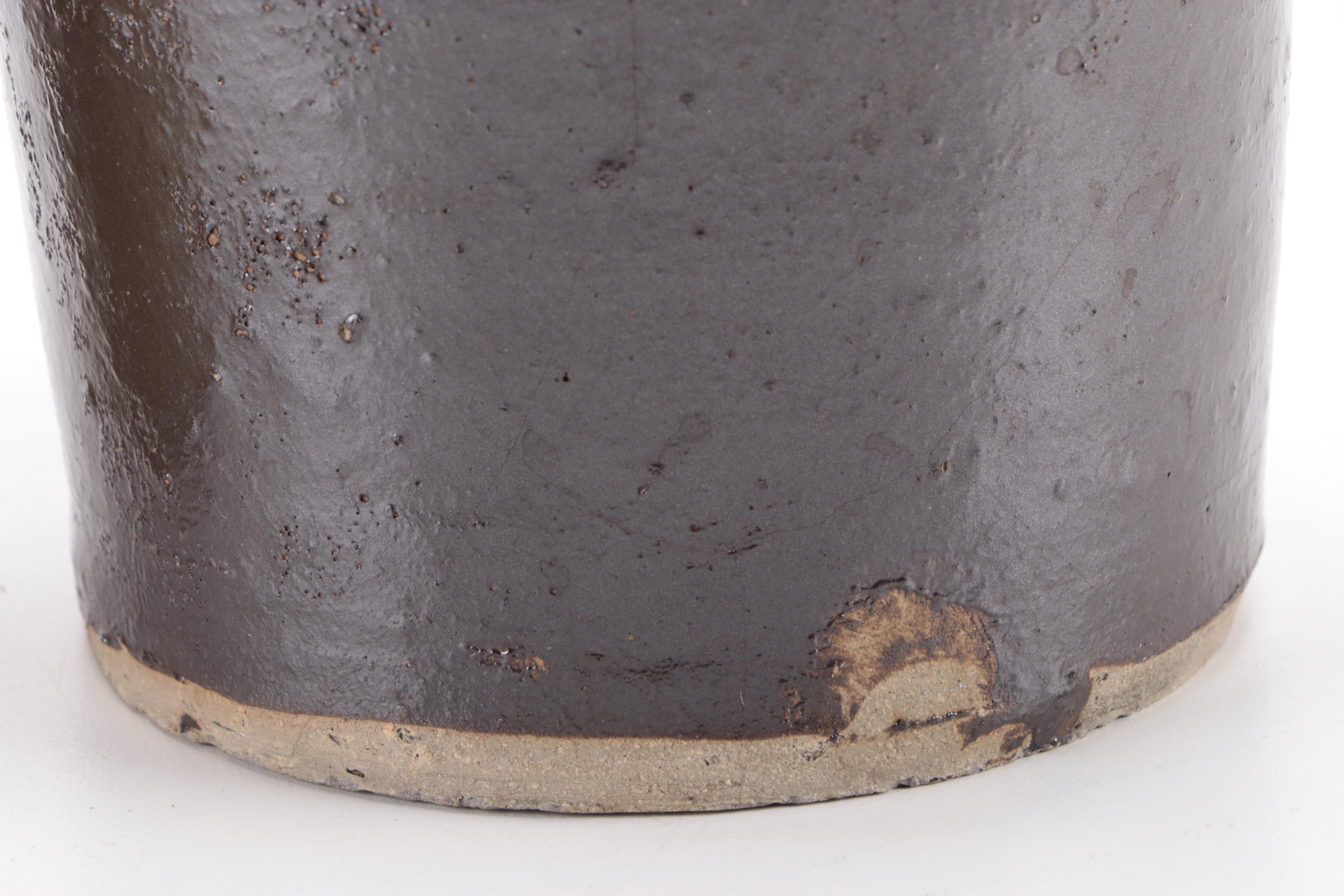 Two Tone Stoneware Crocks and Pitcher with Brown Glazed Jug