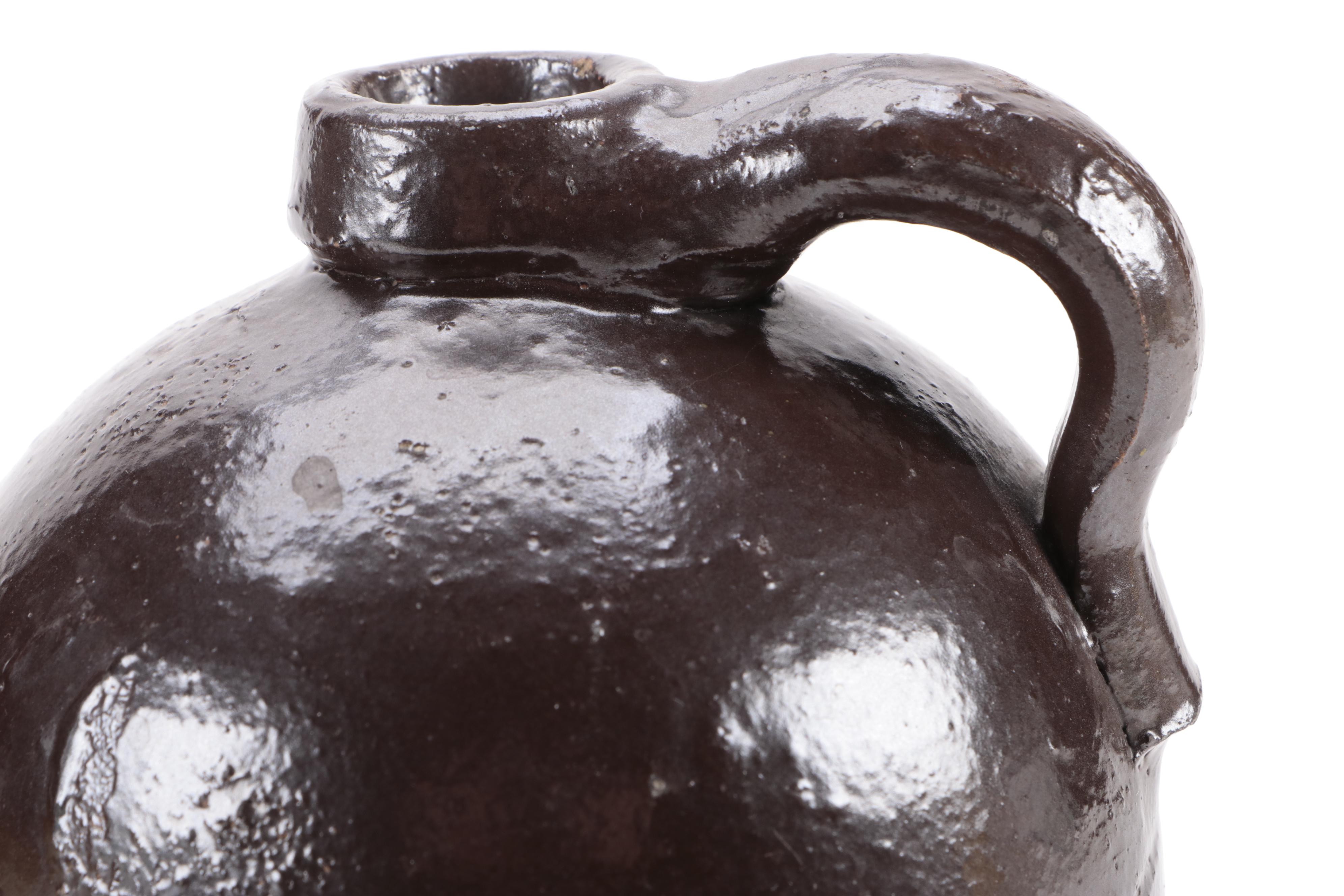 Two Tone Stoneware Crocks and Pitcher with Brown Glazed Jug