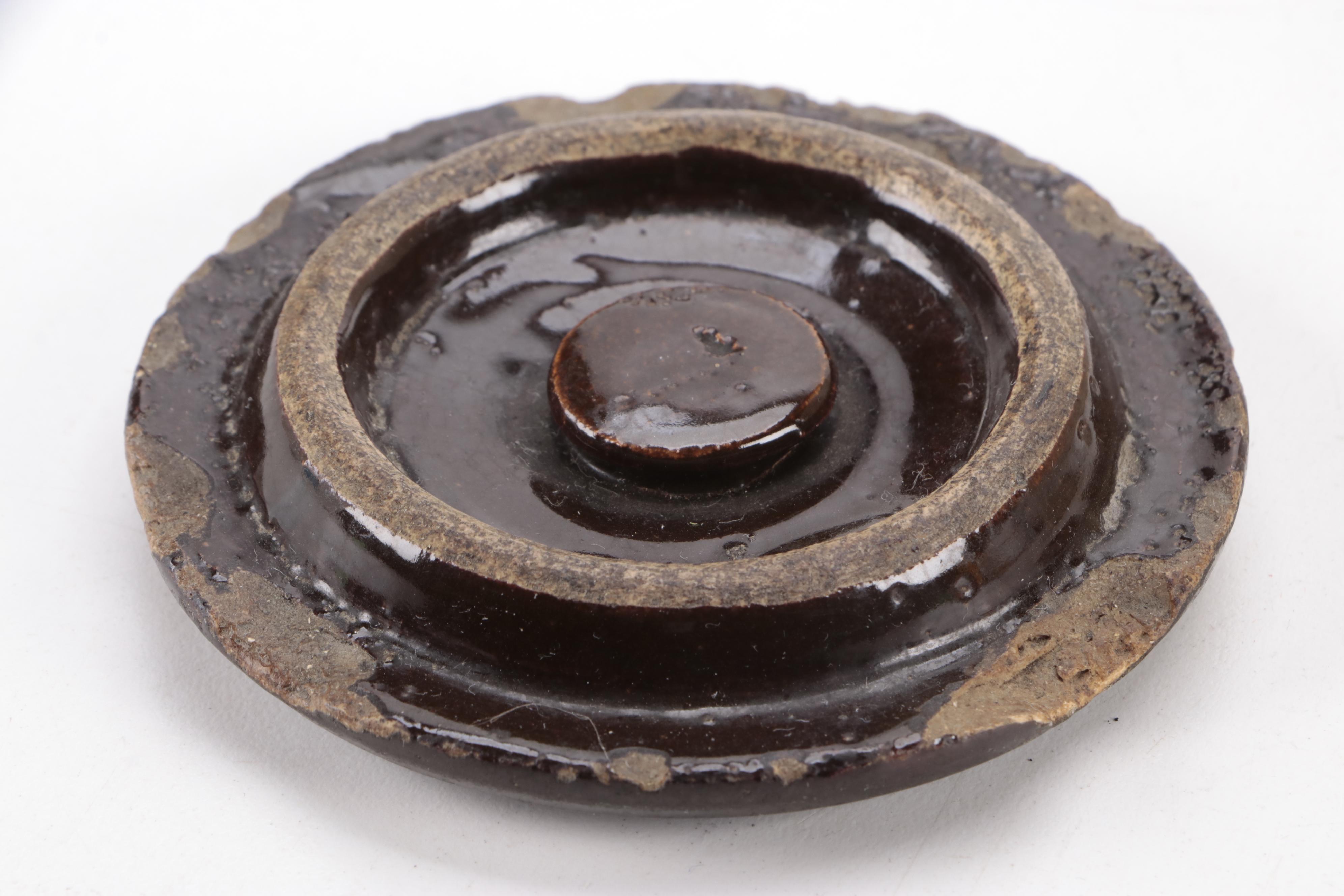 Two Tone Stoneware Crocks and Pitcher with Brown Glazed Jug