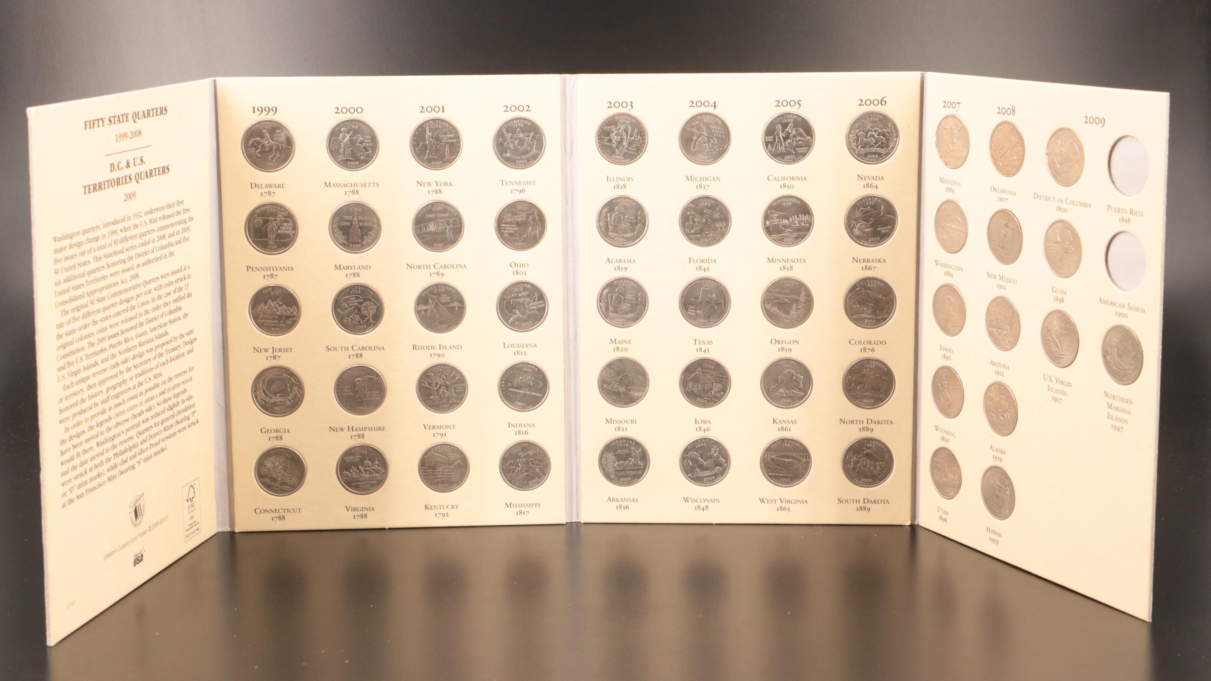 Three Littleton Binders of Statehood and National Parks Quarters