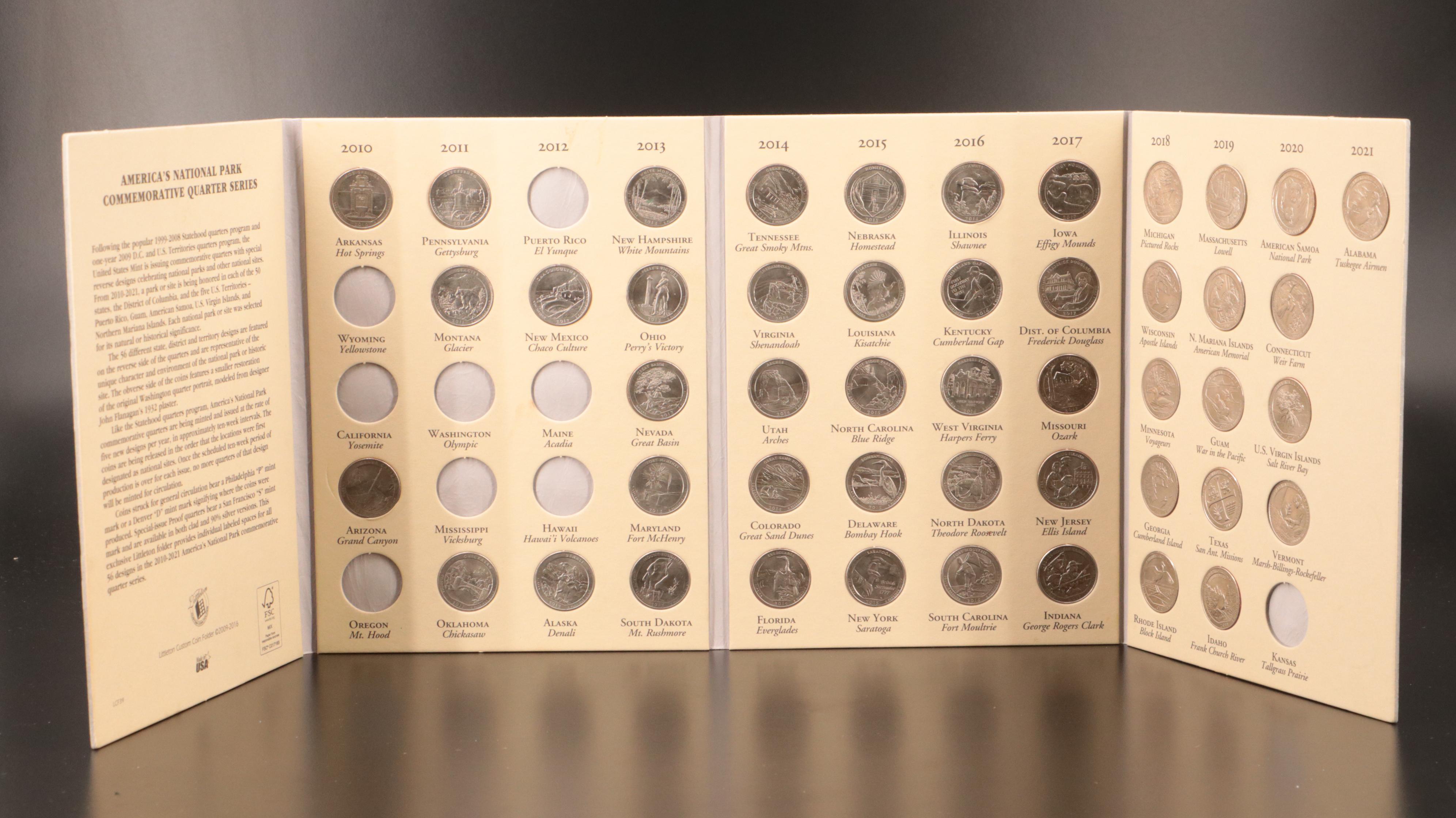 Three Littleton Binders of Statehood and National Parks Quarters