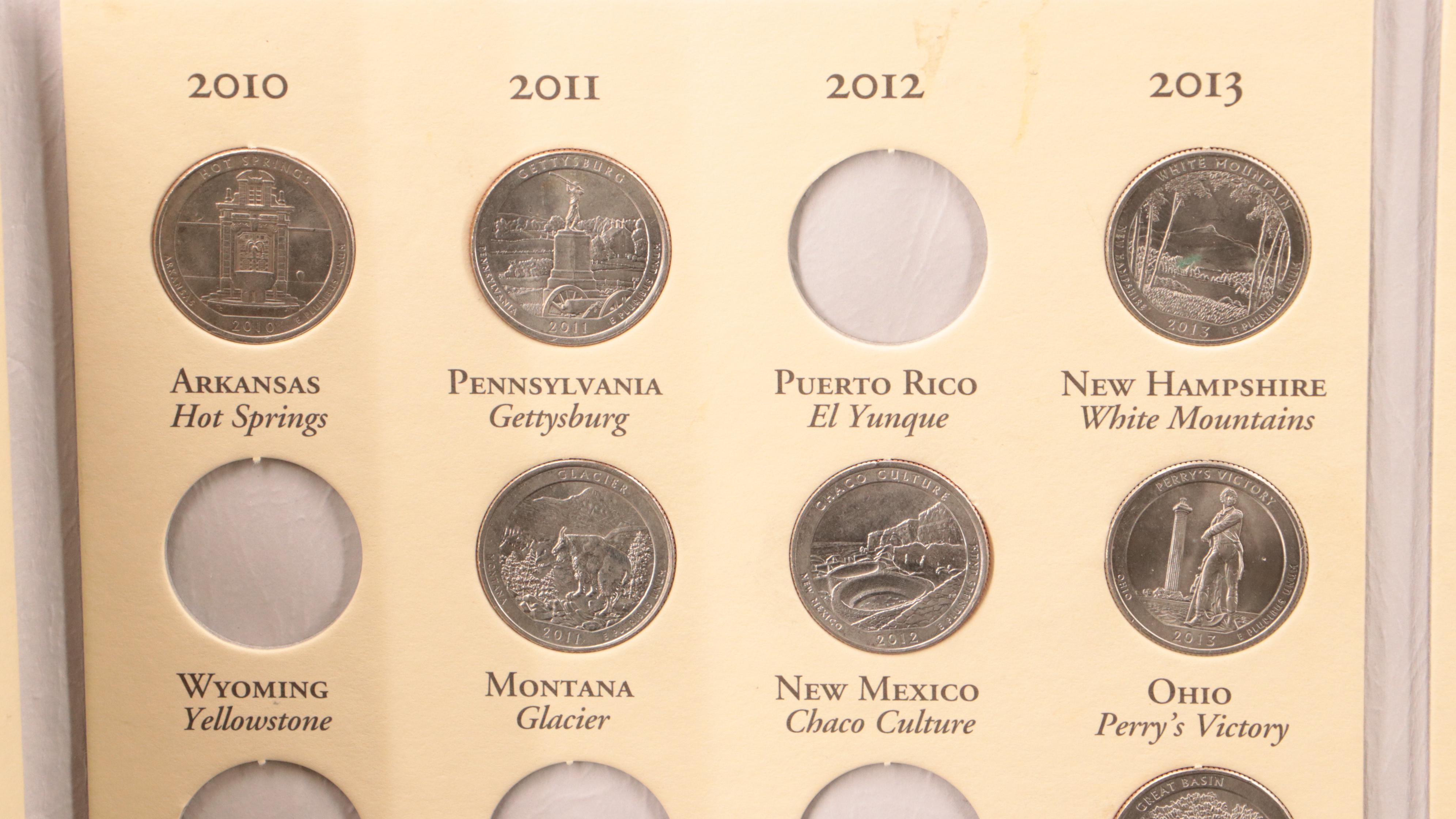 Three Littleton Binders of Statehood and National Parks Quarters