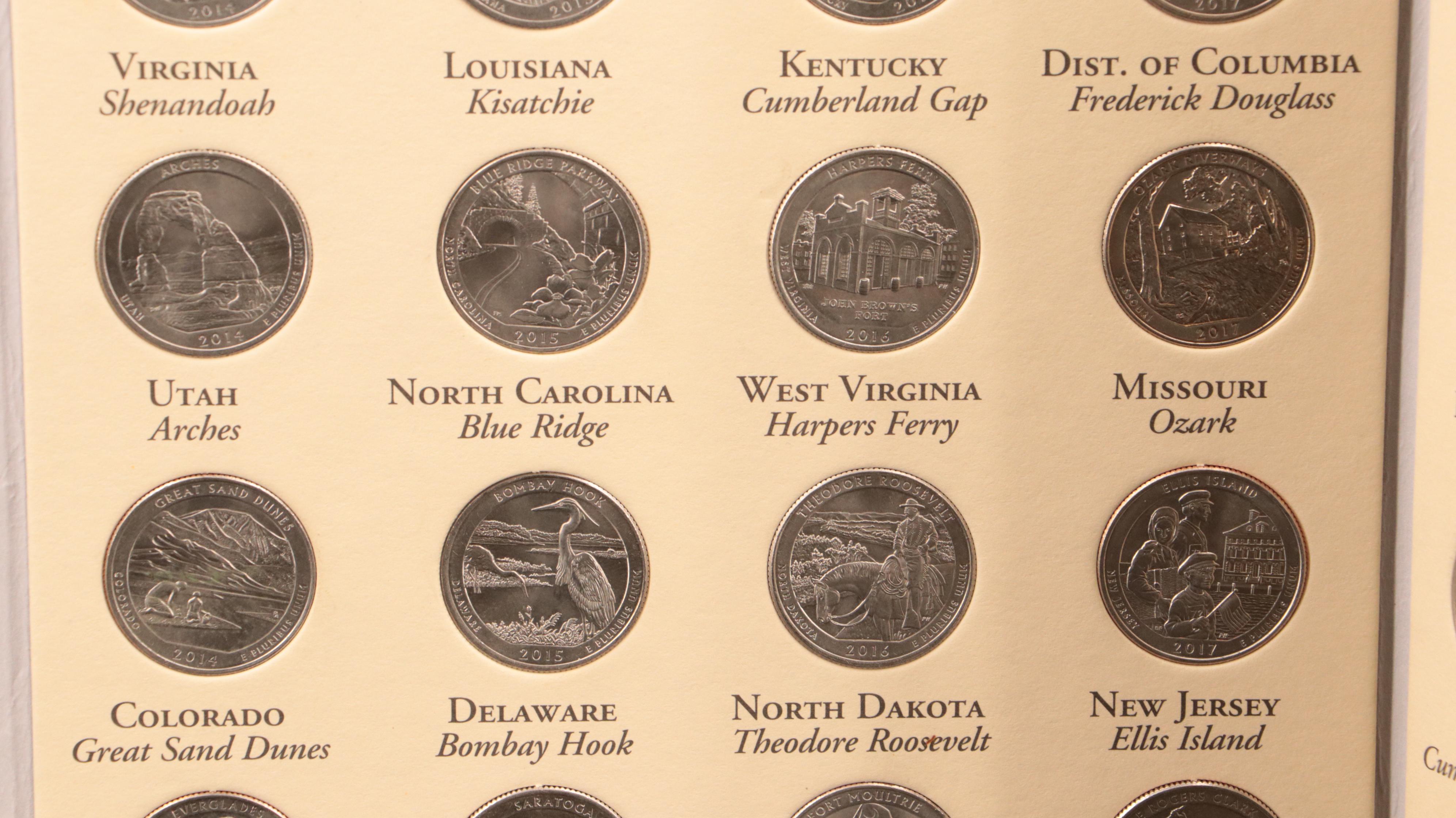 Three Littleton Binders of Statehood and National Parks Quarters