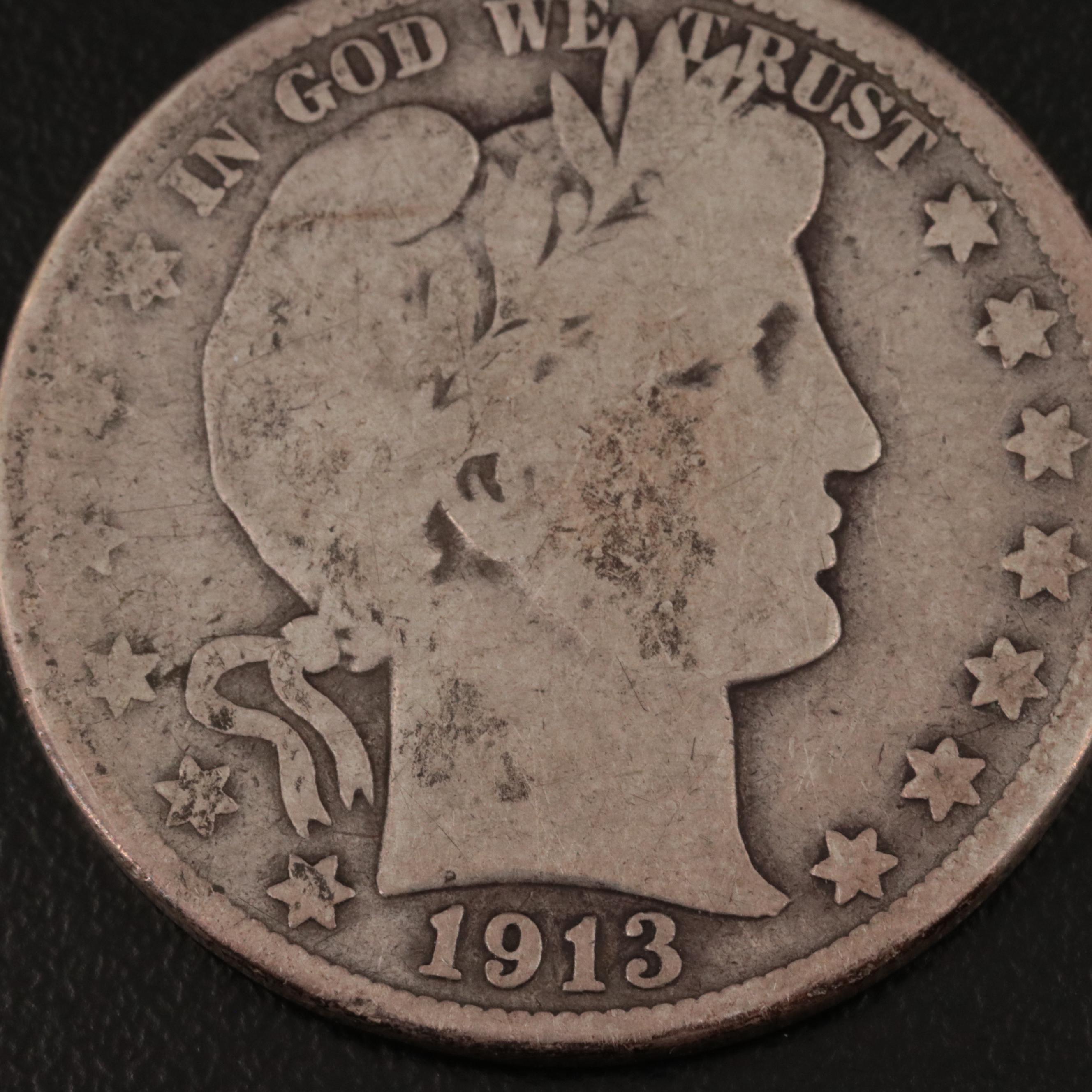 Key Date Low Mintage 1913 Barber Silver Half Dollar