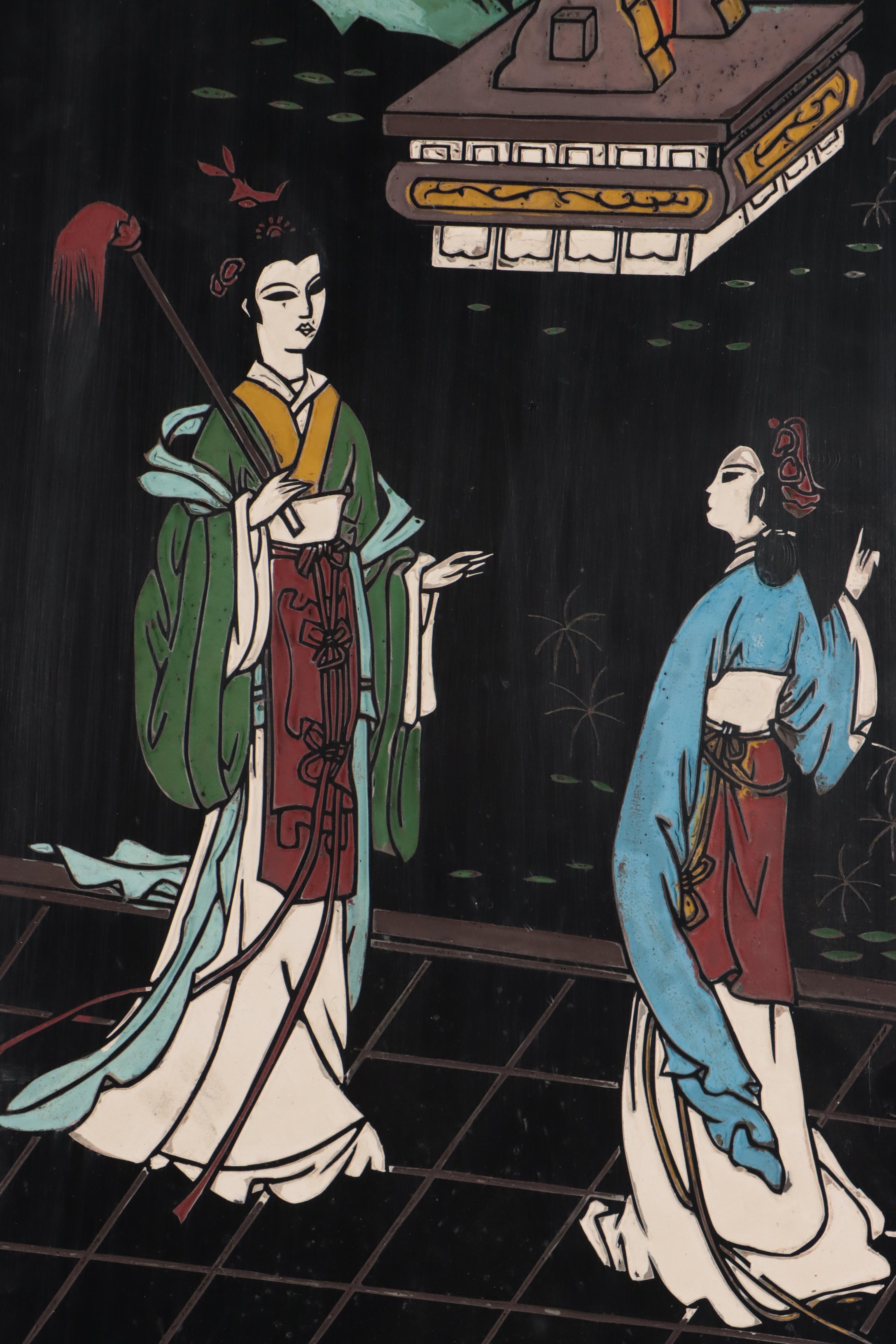 Chinese Polychrome Lacquer Wood Panels