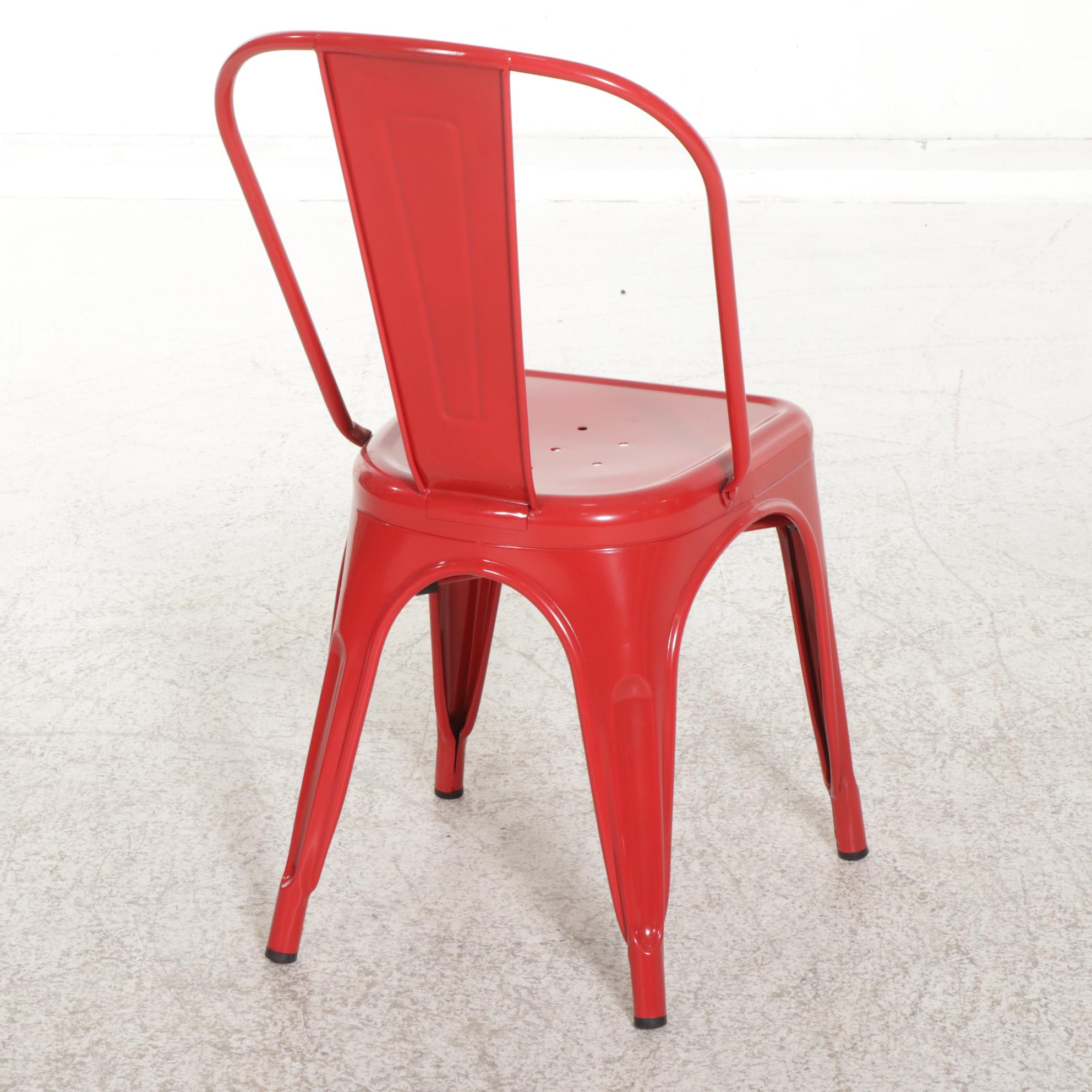 Eight Contemporary Red Powder-Coated Metal Bistro Chairs
