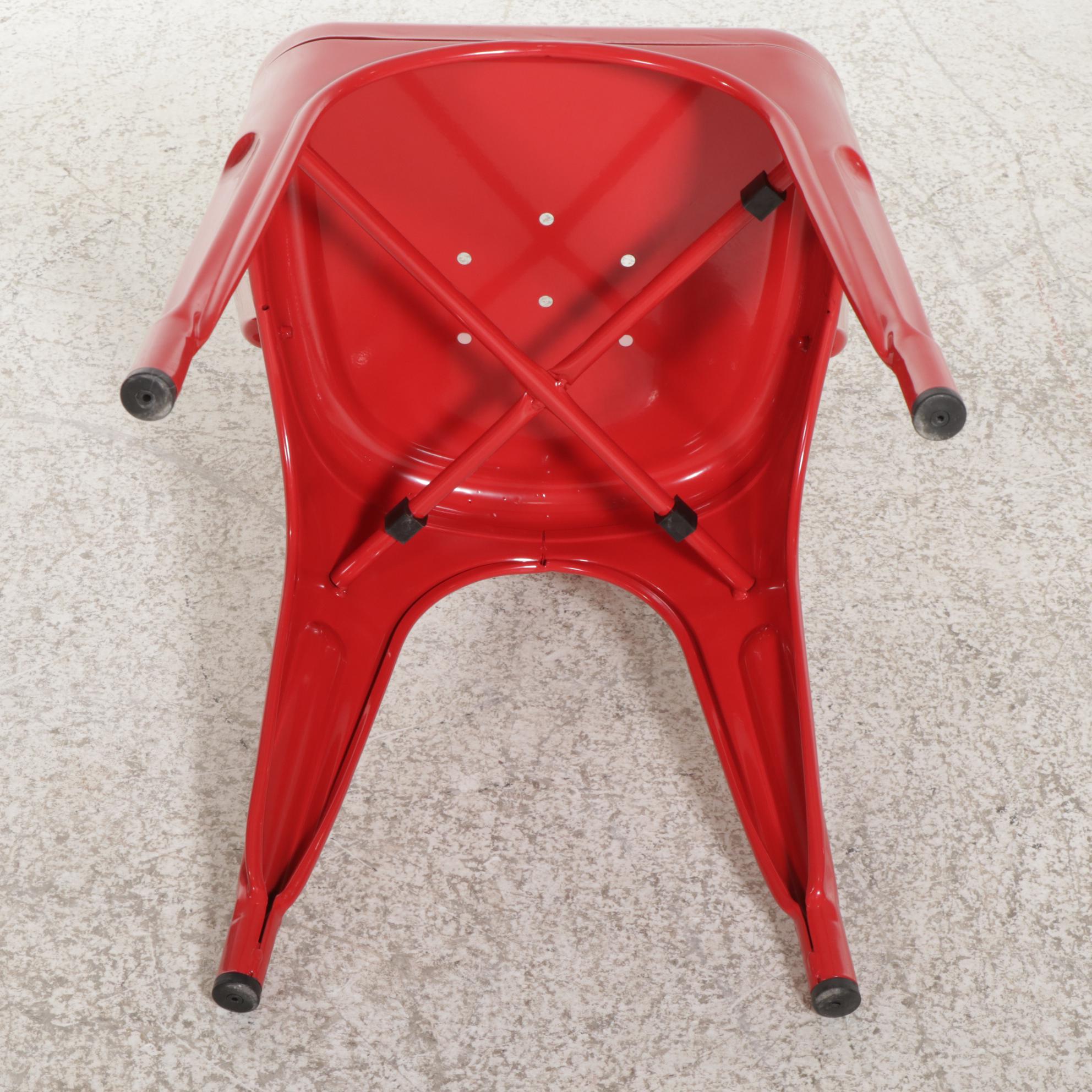 Eight Contemporary Red Powder-Coated Metal Bistro Chairs
