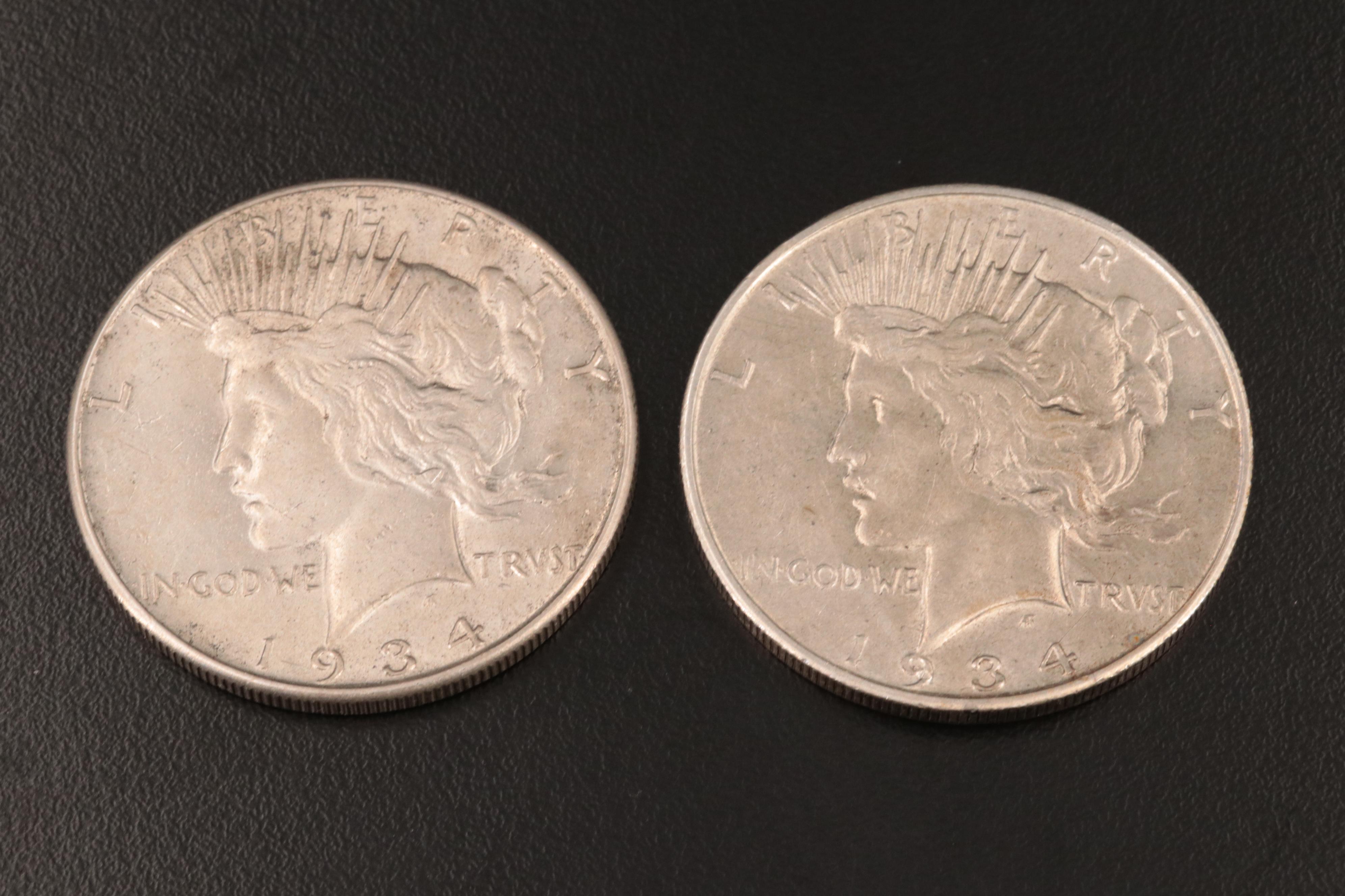 Three Peace Silver Dollars Including 1934-D
