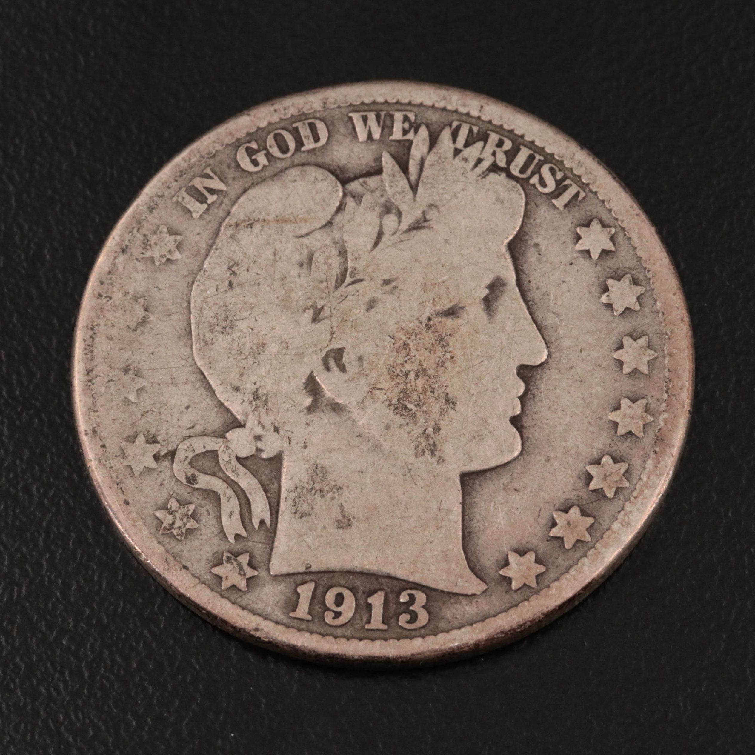 Key Date Low Mintage 1913 Barber Silver Half Dollar