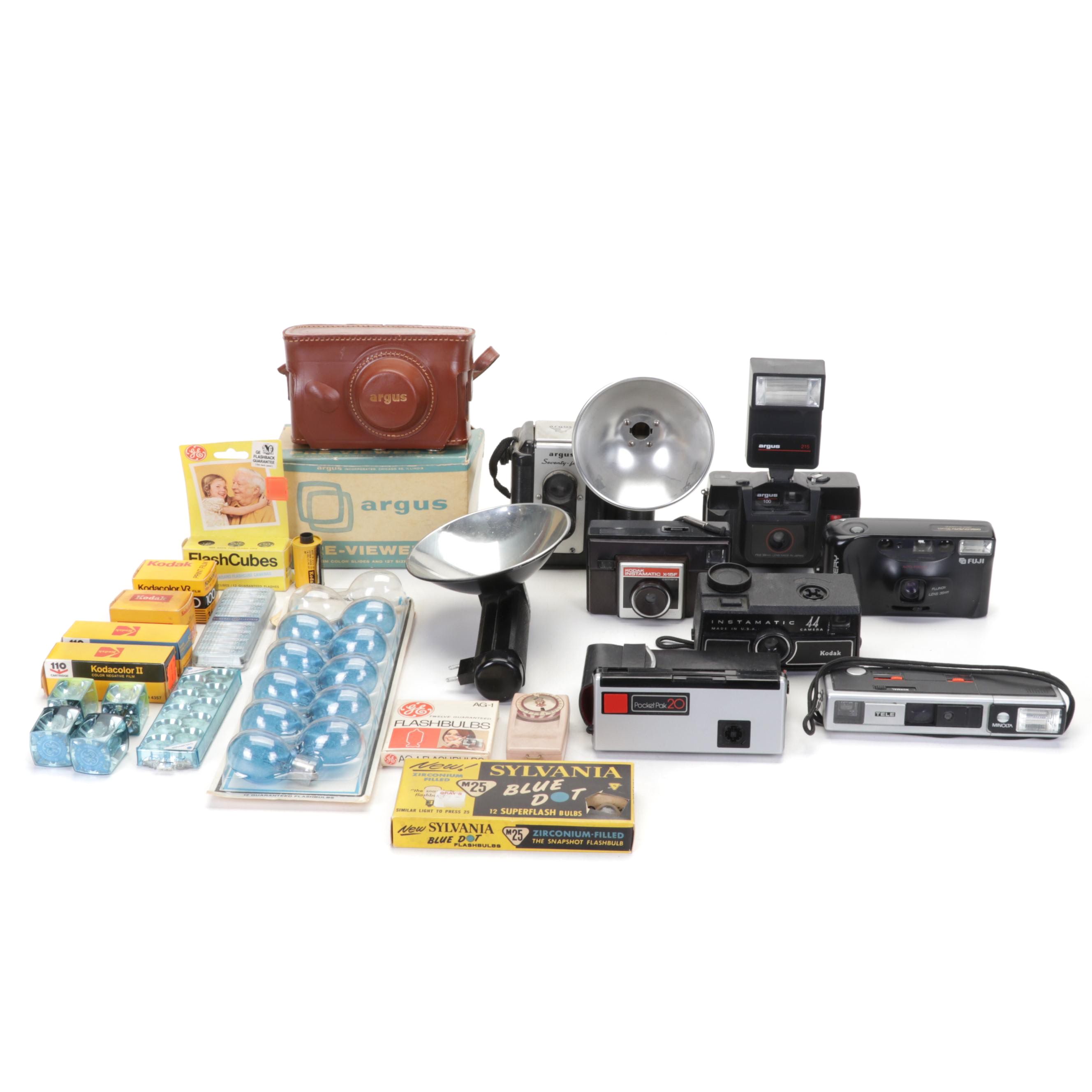 Argus Cameras and Slide Viewer w/ Fuji, Kodak, and Other Cameras and Accessories