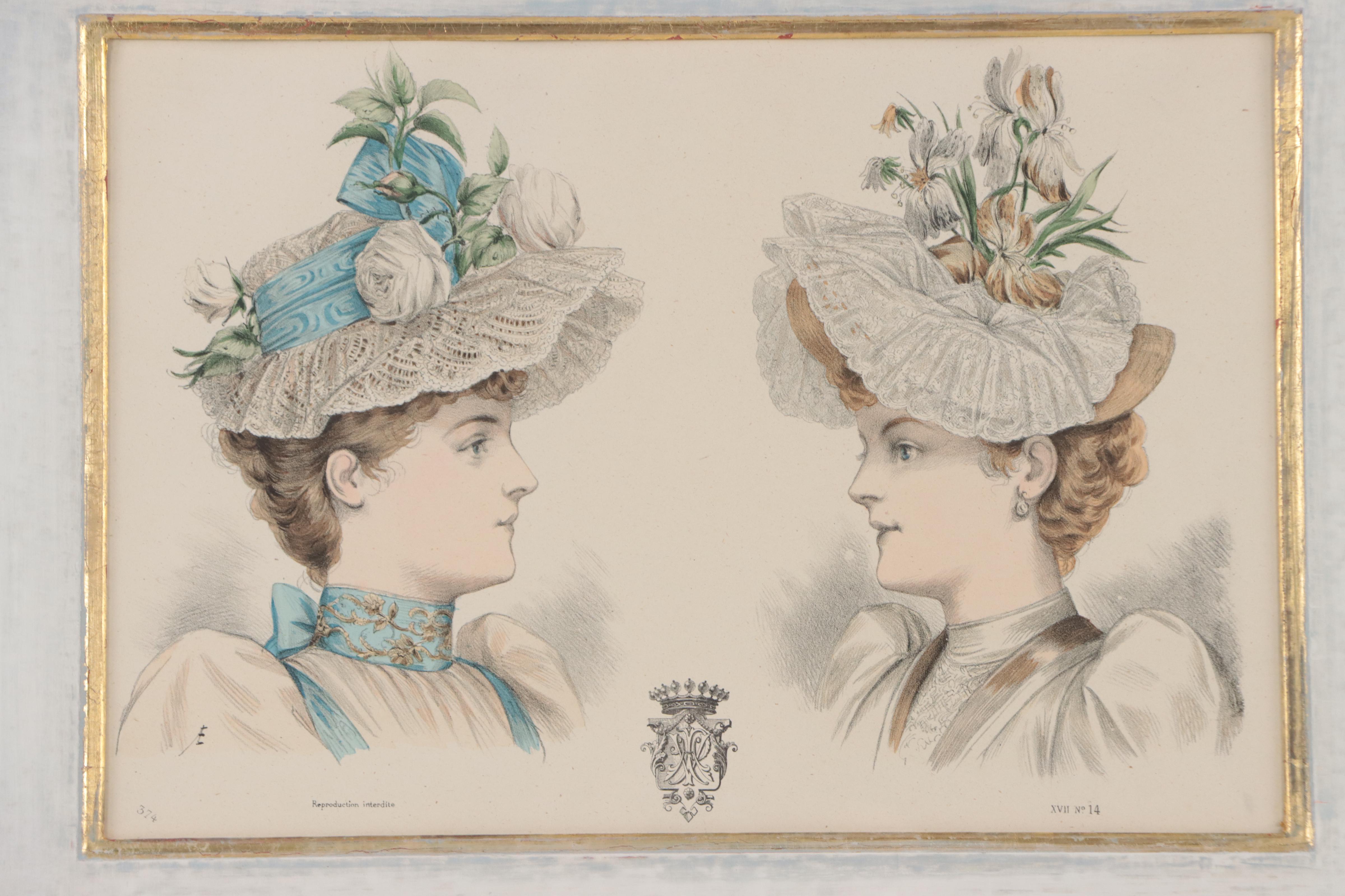 Hand-Colored Lithograph of French Fashions, 19th Century