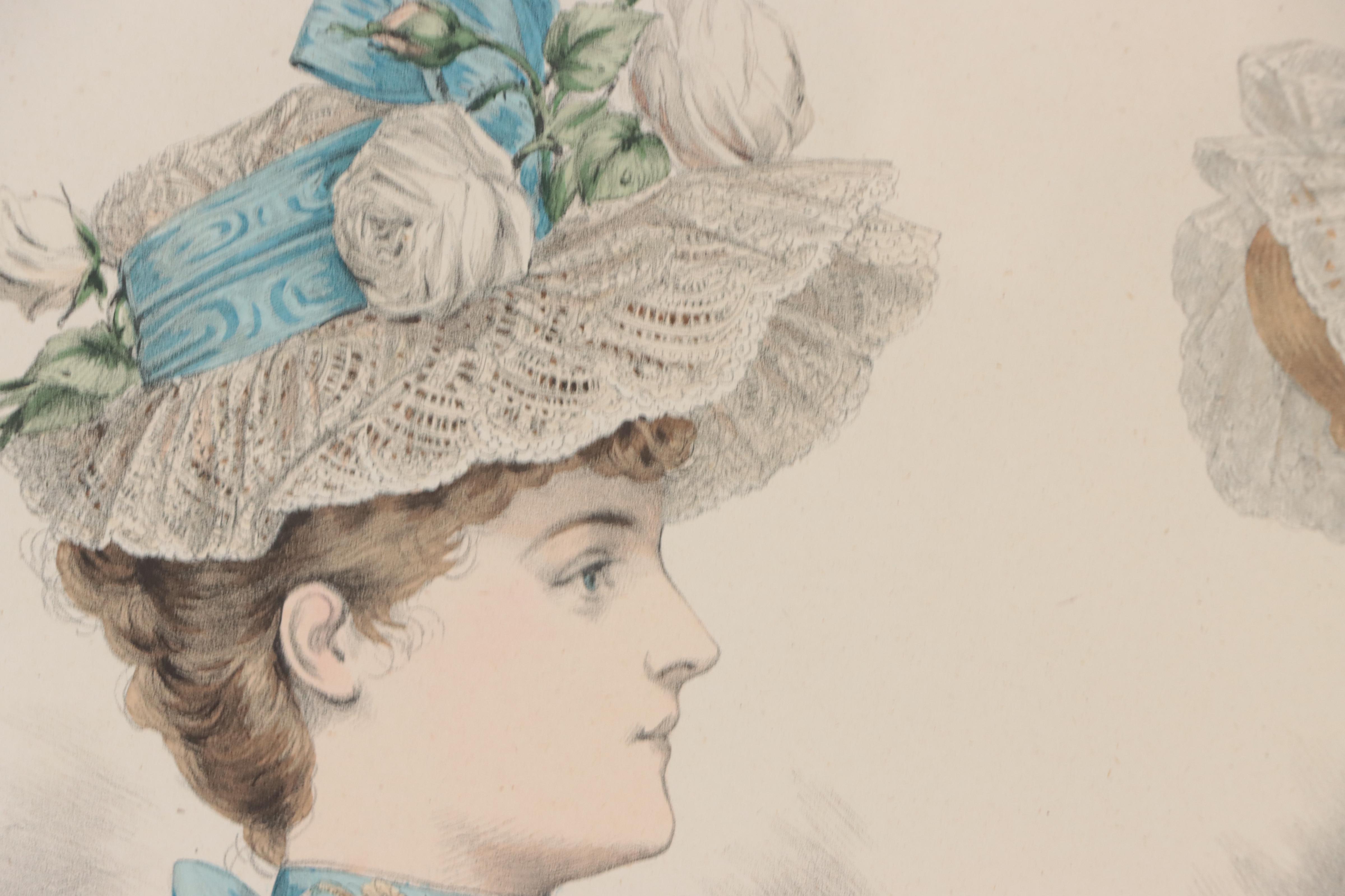 Hand-Colored Lithograph of French Fashions, 19th Century