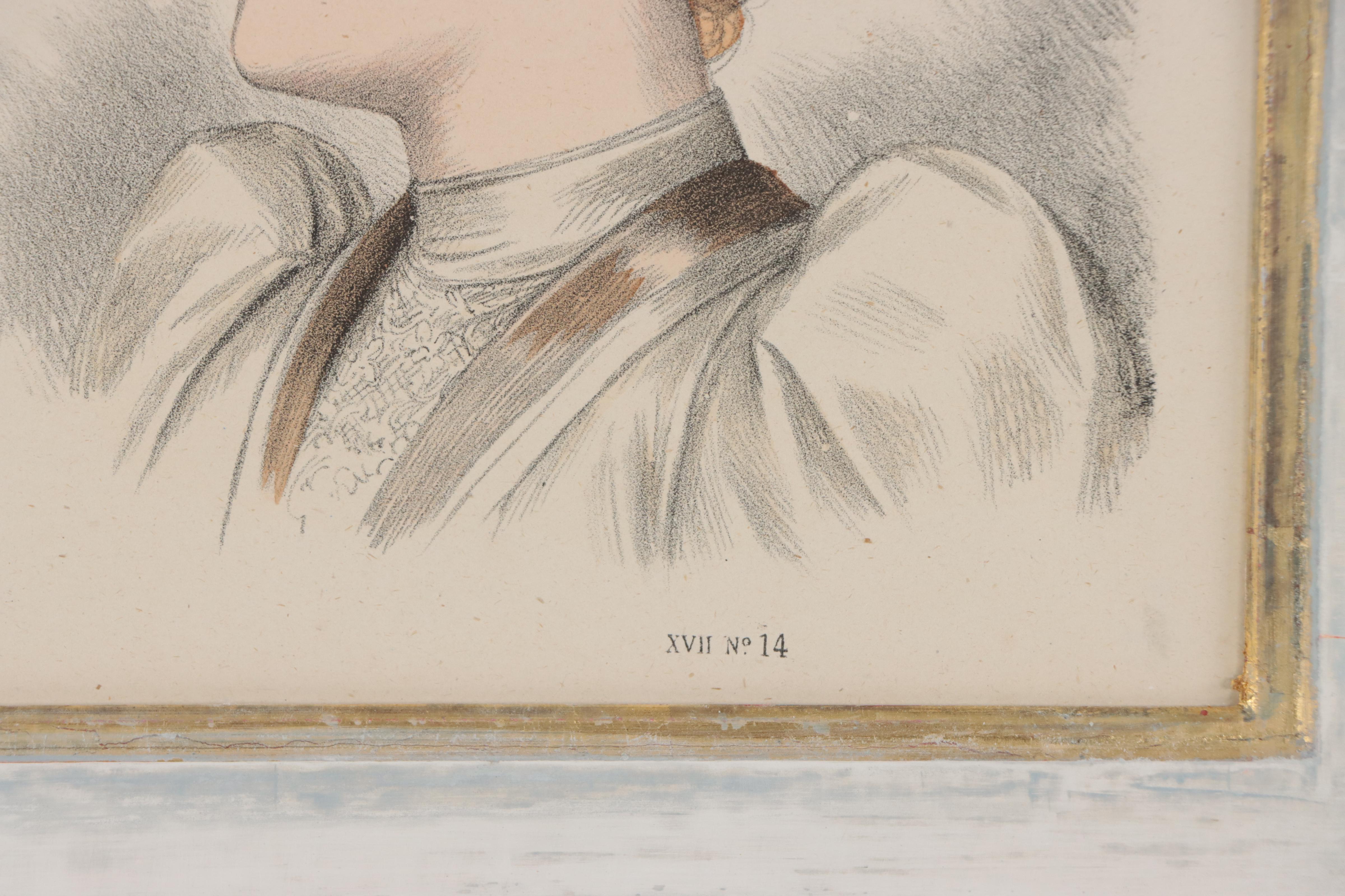 Hand-Colored Lithograph of French Fashions, 19th Century