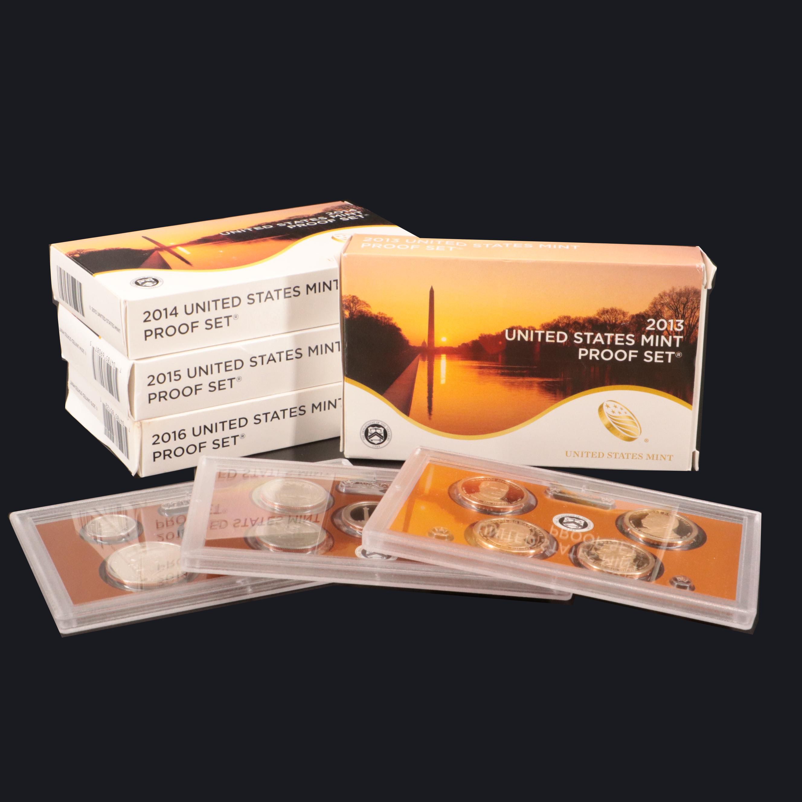 Four U.S. Mint Proof Sets, 2013–2016
