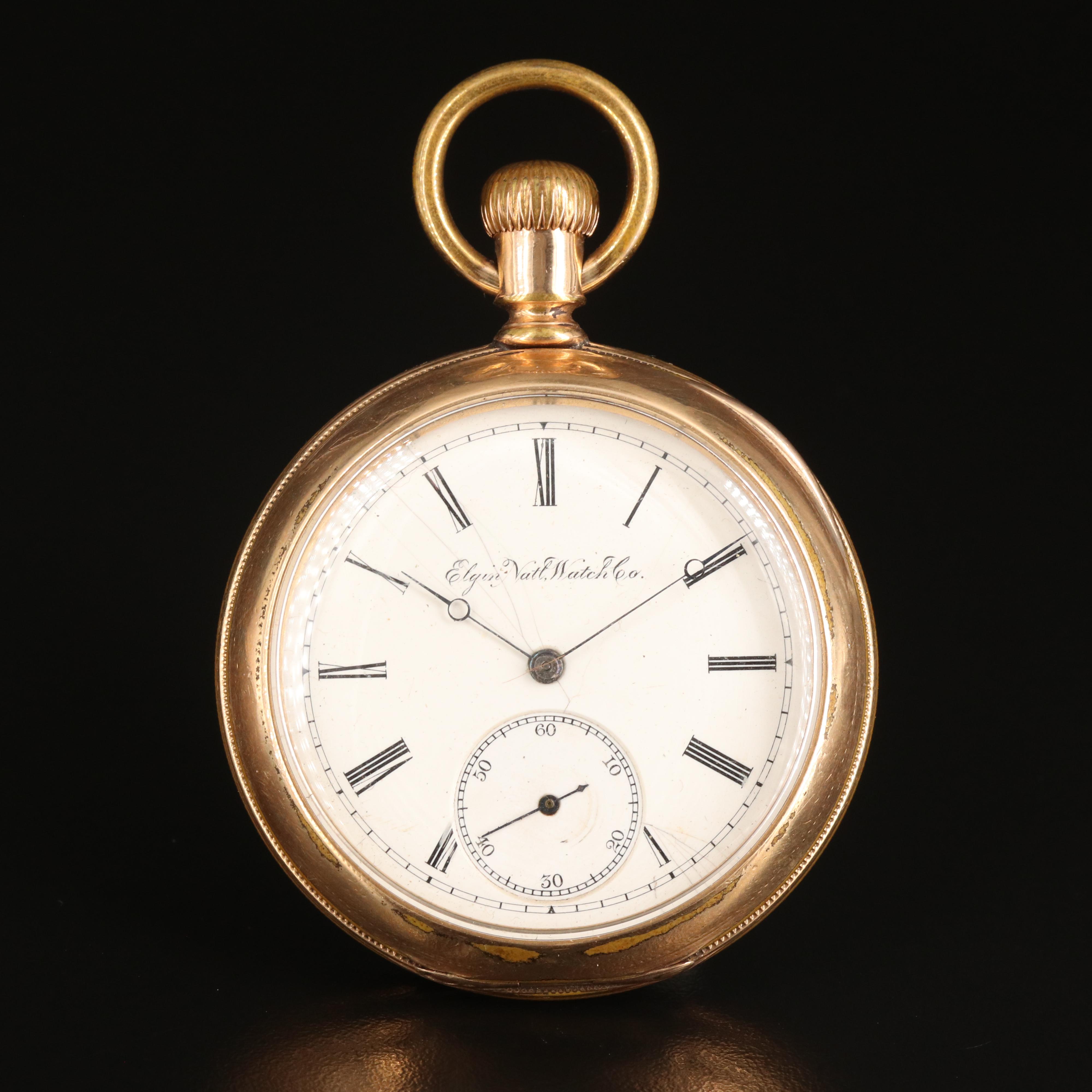 Antique Elgin Open Face Gold-Filled Pocket Watch