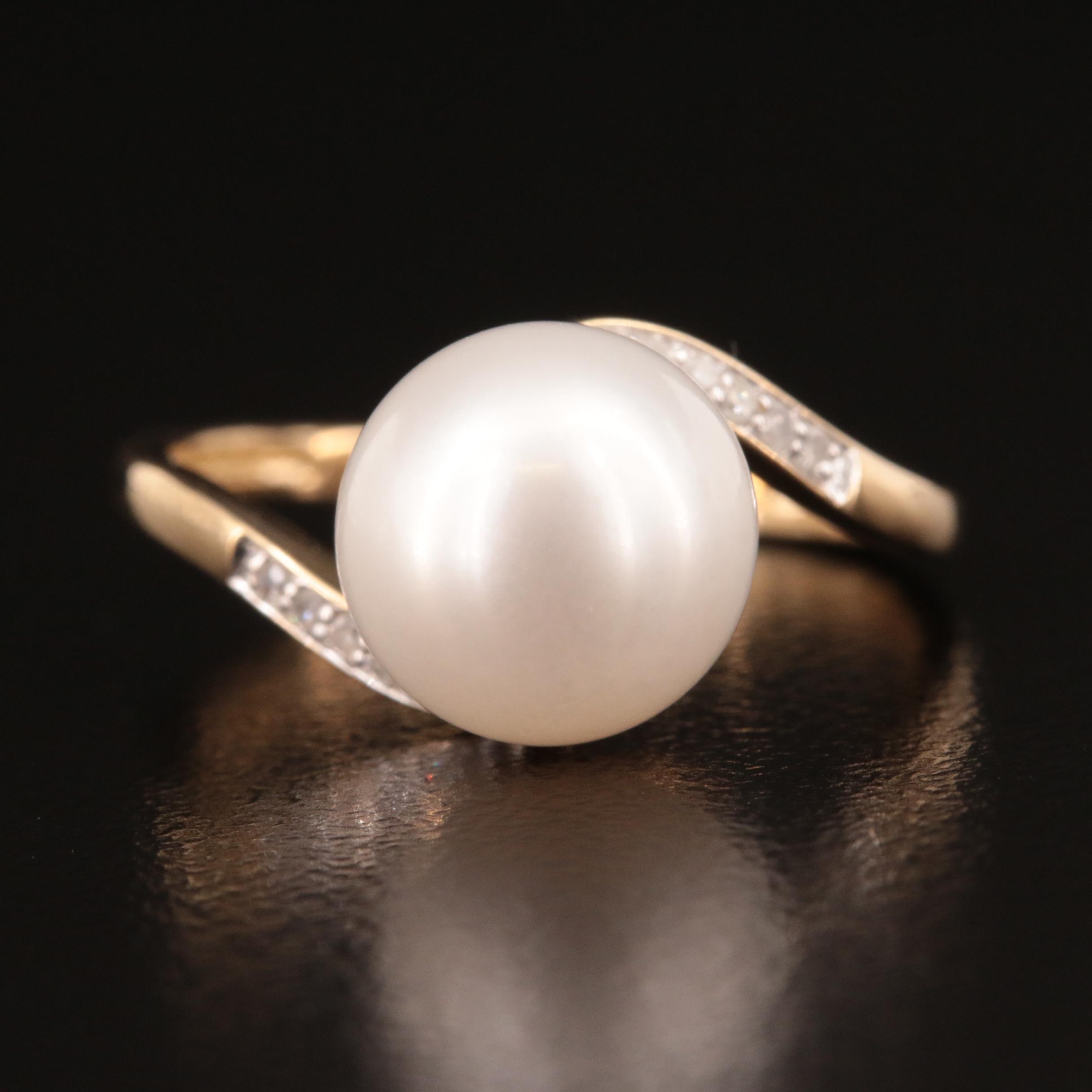 14K Pearl and Diamond Swirl Ring